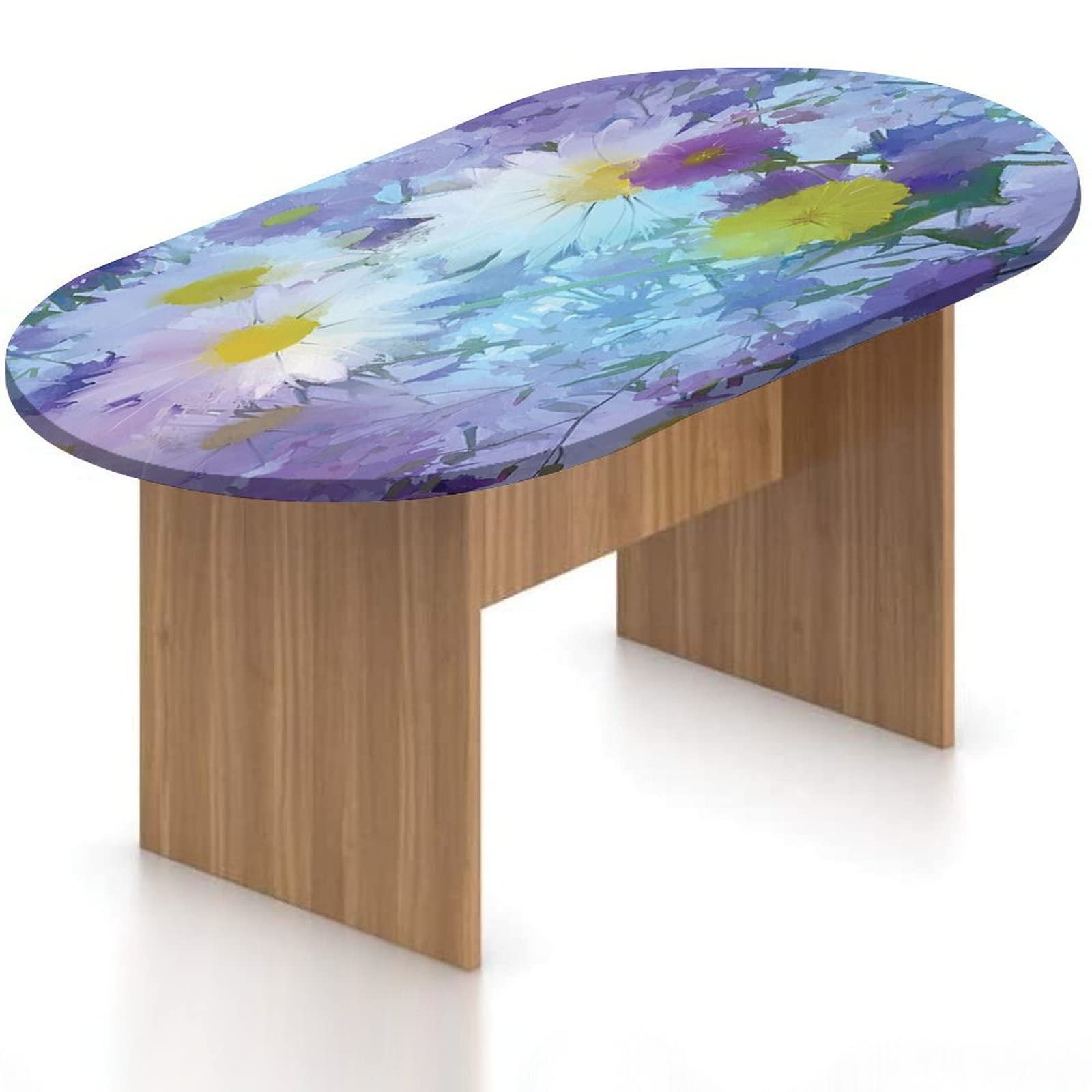 Yellow Submarine Elastic Polyester Fitted Oval Tablecloth - Ocean Nautical Adventure Underwater Bubbles Porthole Cartoon Print - Fits 36x60 Inch Oval Tables - Perfect for Beach Themed Parties, Nautical Weddings & Underwater Decor