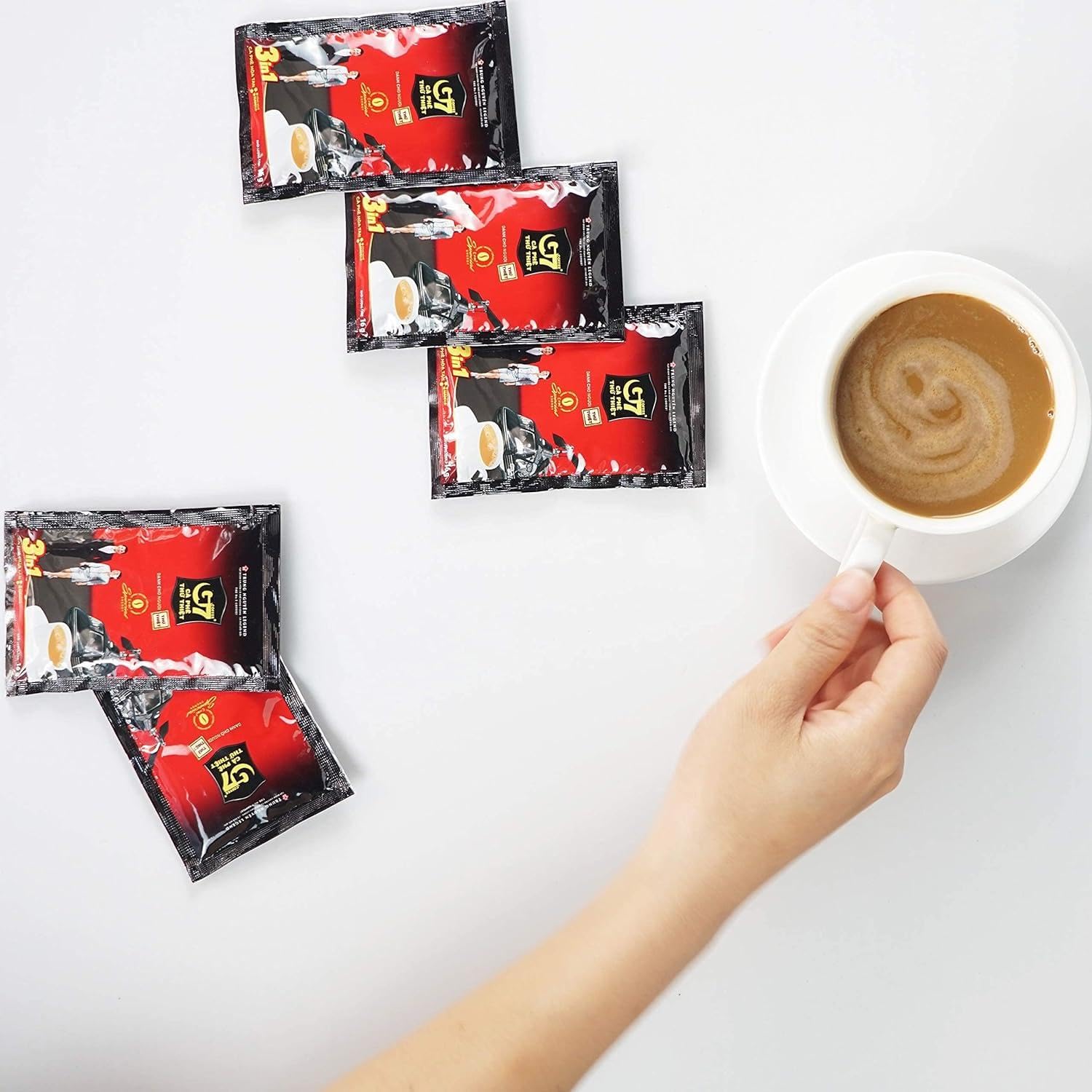 Trung Nguyen G7 Instant Coffee - 3-in-1 Vietnamese Coffee with Non-Dairy Creamer & Sugar, Strong Bold Flavor (50 Sticks) - Perfect for Office, Travel & Home Brewing
