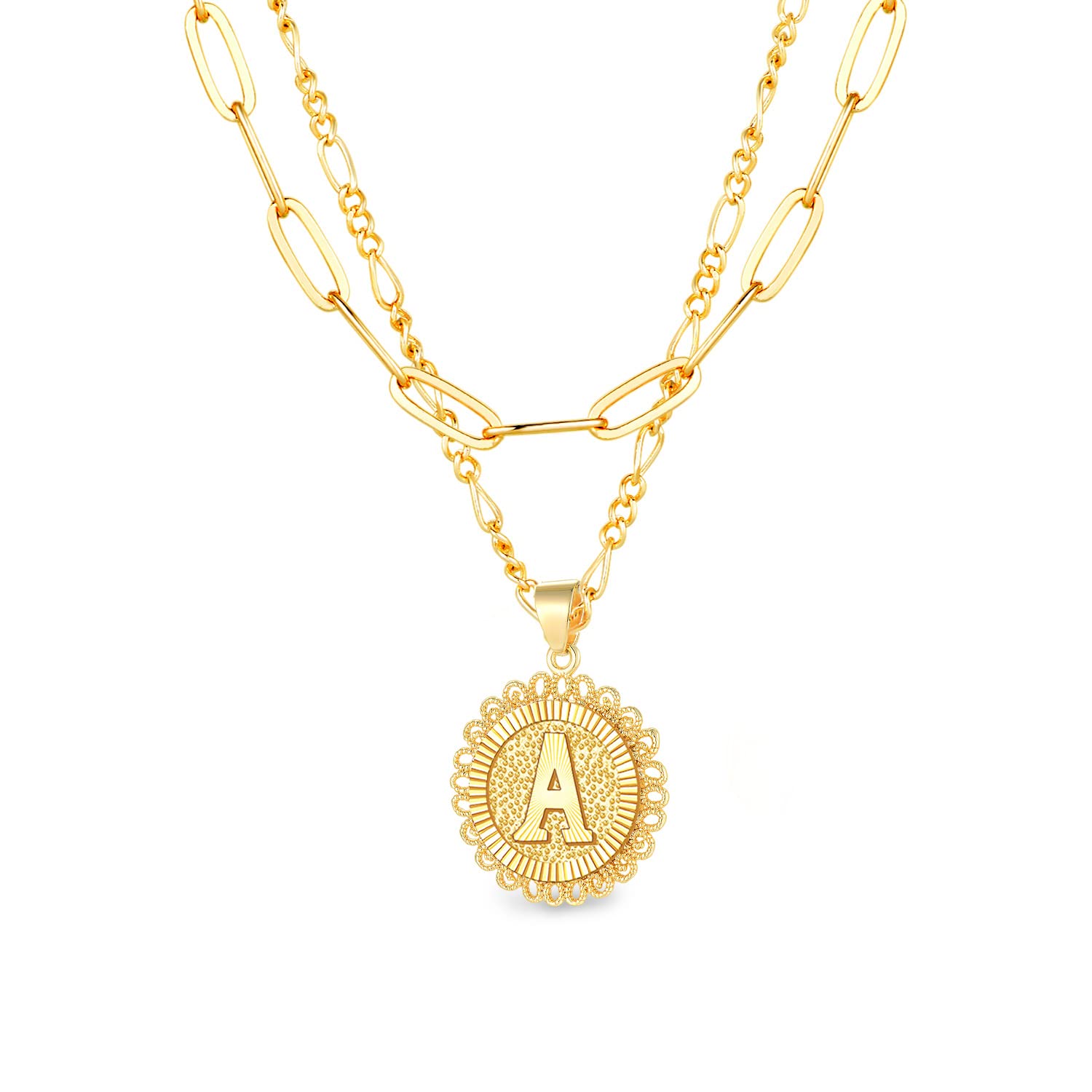 18K Gold Plated Initial Necklace for Women - Personalized Letter Pendant, Dainty Layering Coin Paperclip Chain Choker | Perfect for Everyday Wear, Gifts, Anniversaries & Special Occasions