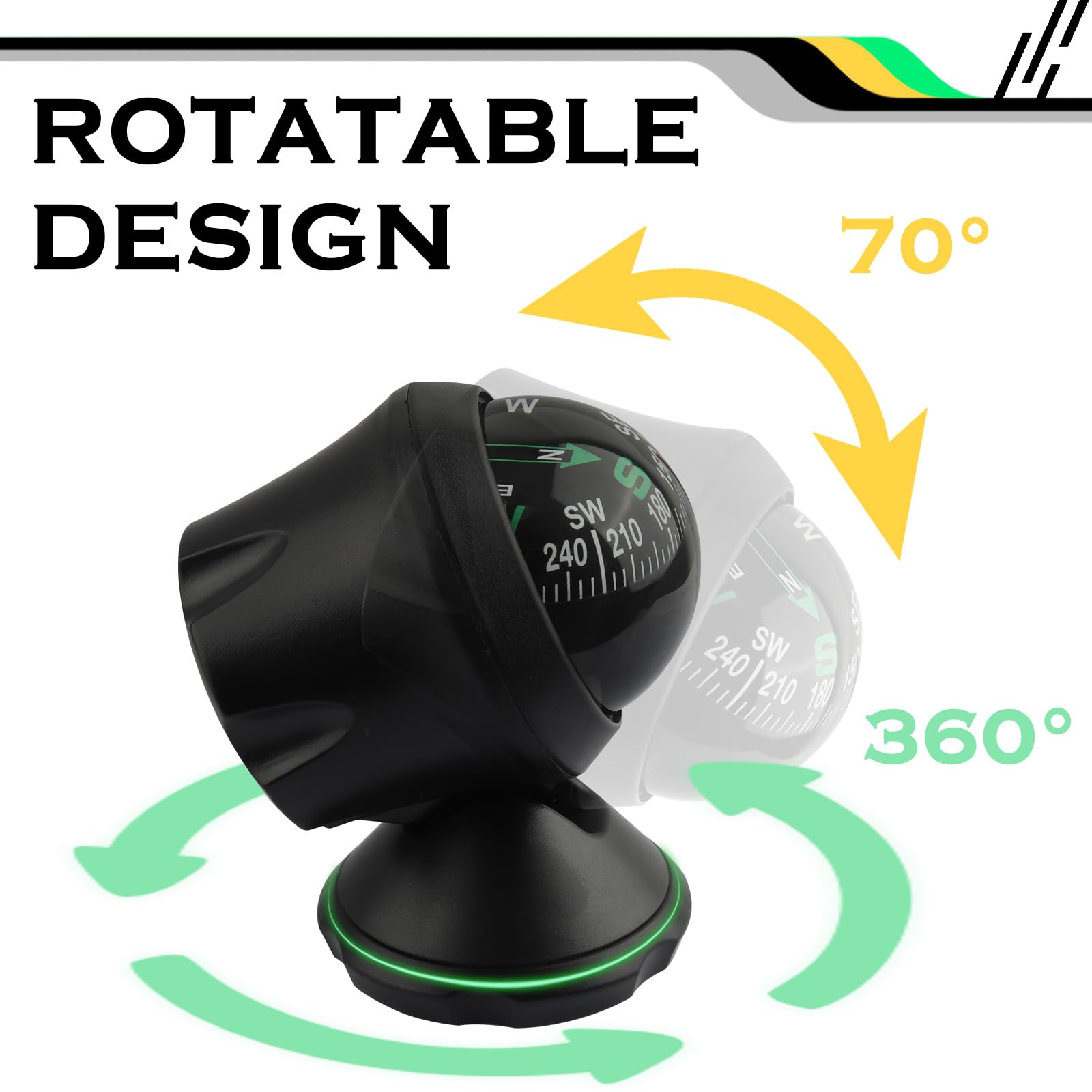 Universal Car Compass with Adjustable Bottom Stick & Night Vision - Dashboard Navigation Compass for Cars, Trucks, SUVs & Boats | Perfect for Road Trips, Off-Road Adventures & Marine Navigation