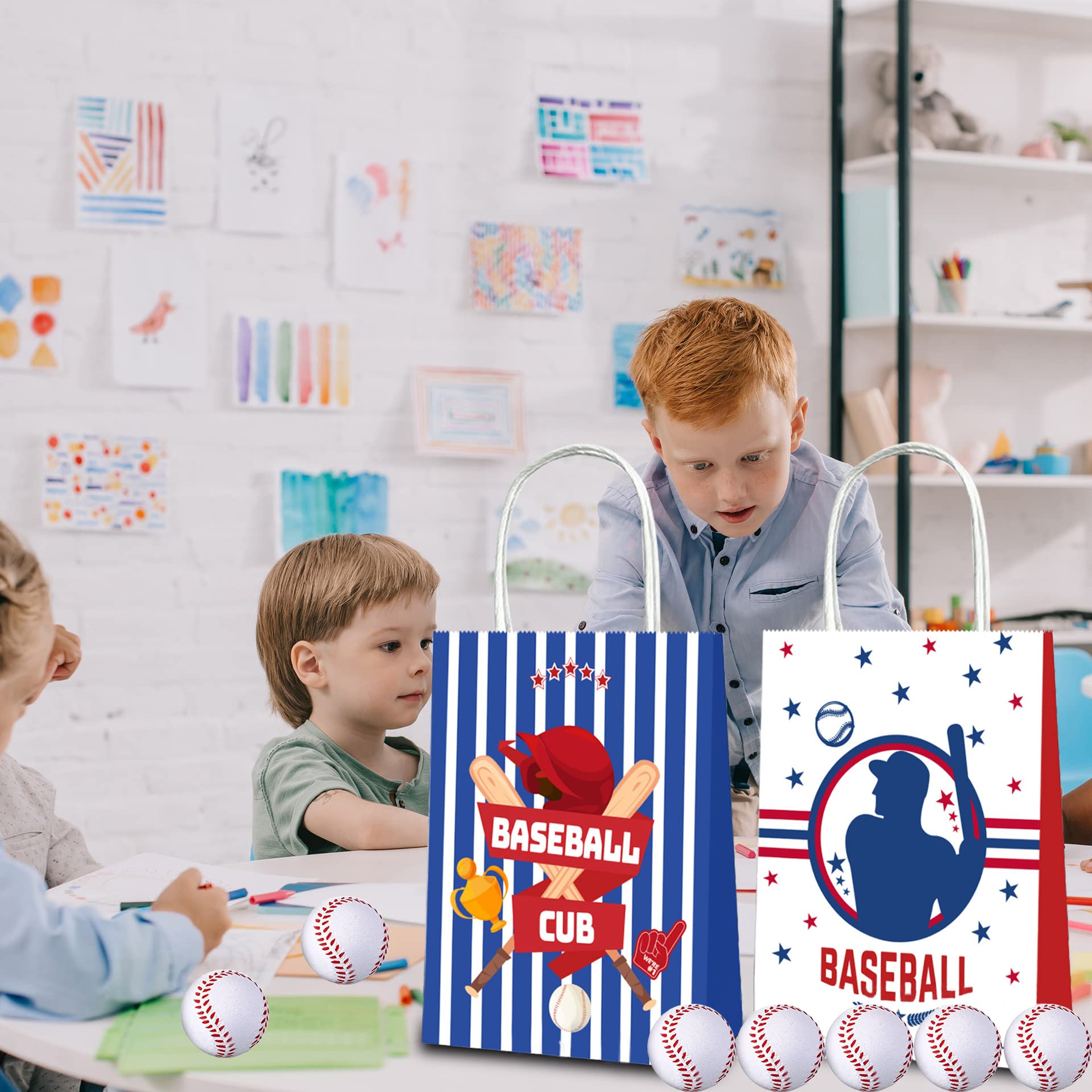 136 Pieces Baseball Party Favors Kit - 100 Baseball Stickers, 12 Gift Bags, 12 Silicone Bracelets & 12 Stress Balls | Perfect for Baseball Birthday Parties, Team Gifts & Sports Events
