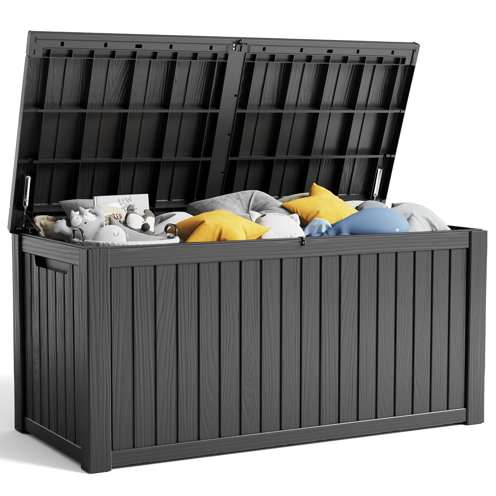 180 Gallon Large Resin Deck Box - Outdoor Lockable Storage Container with Dividers for Patio Cushions, Pool Supplies & Garden Tools | Weatherproof & UV Resistant Black | Perfect for Backyard, Poolside & Garden Organization