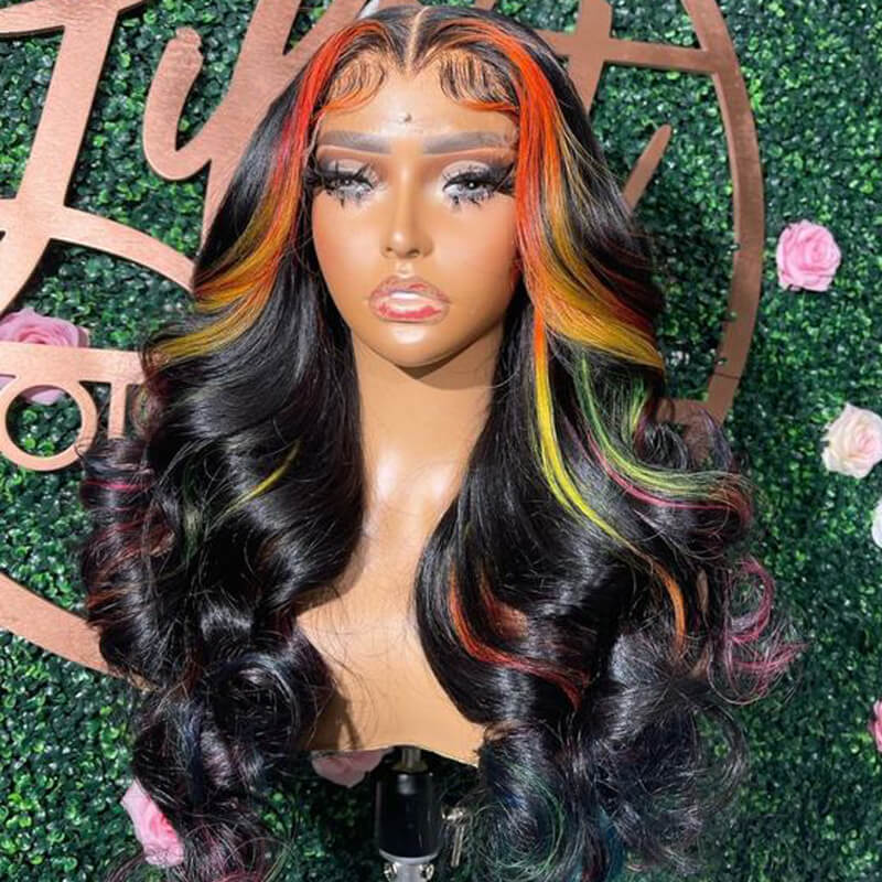 Eullair Multi-Colored Straight Human Hair Wig - Pink, Purple, Blue, Green Body Wave Lace Frontal Wigs with Pre-Plucked 180% Density | Perfect for Cosplay, Halloween, Parties & Daily Fashion
