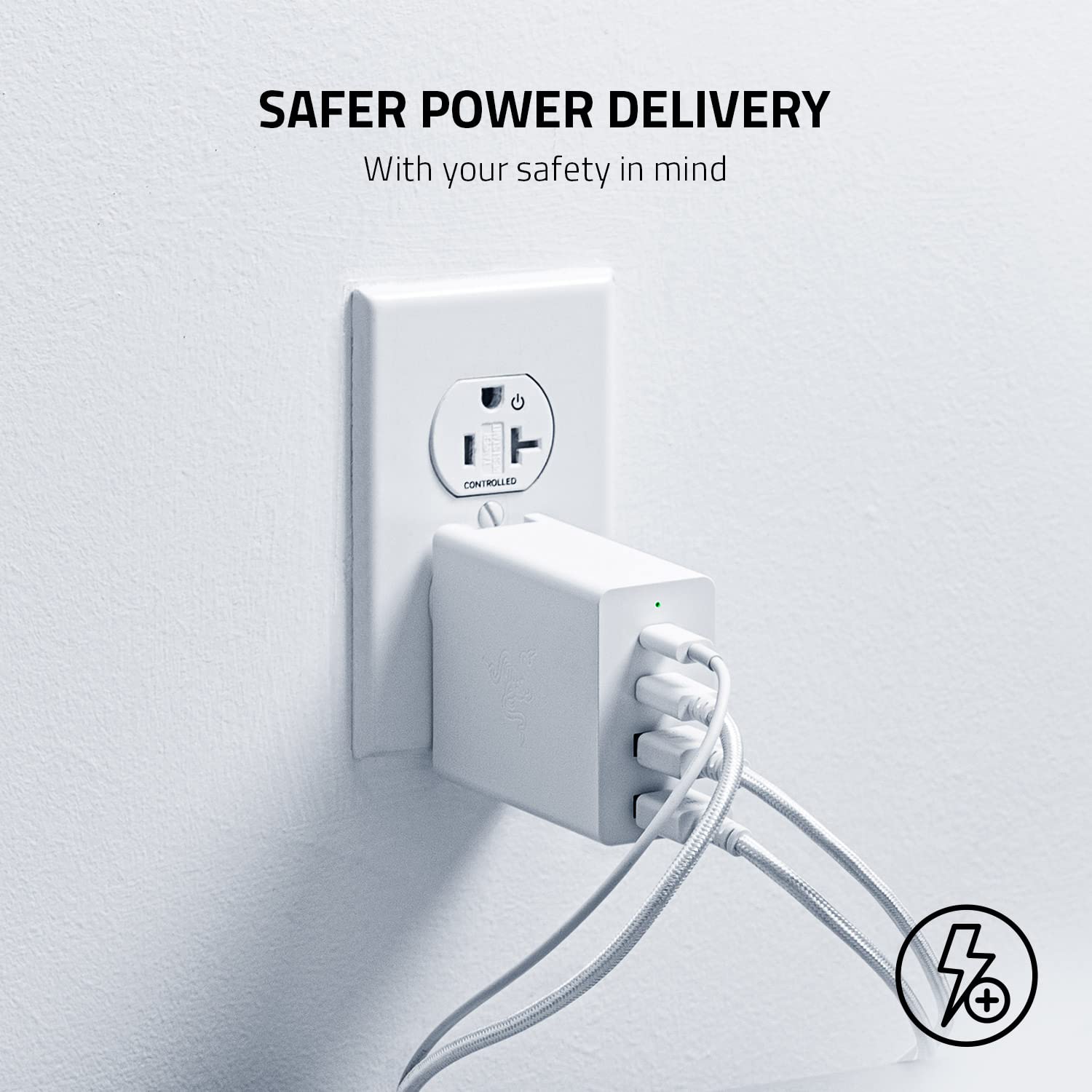 Razer USB-C 130W GaN Charger - 4 Port Fast Charging for Laptops, MacBook, iPad, iPhone & Samsung Galaxy - Compact Travel Charger with International Plugs - Perfect for Home, Office & Travel - White