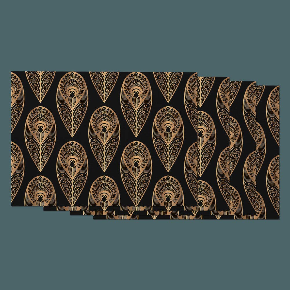 Moslion Peacock Place Mats Set of 4 - Retro Paisley Black Brown Peacock Feather Cotton Linen Table Mats 12x18 Inch for Dining Table, Kitchen, Dinner Party & Home Decor