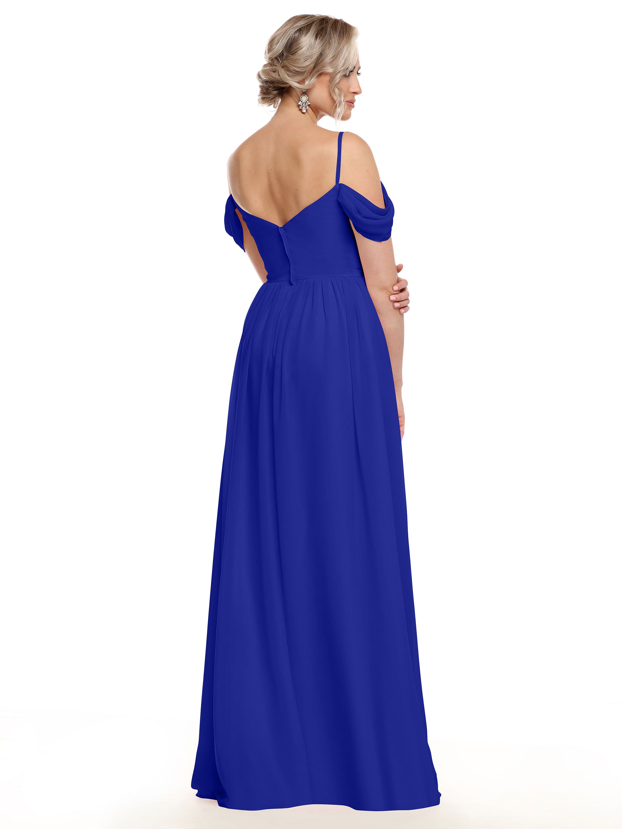 Elegant Off-the-Shoulder Chiffon Bridesmaid Dress with Spaghetti Straps - Perfect for Weddings, Formal Events & Special Occasions
