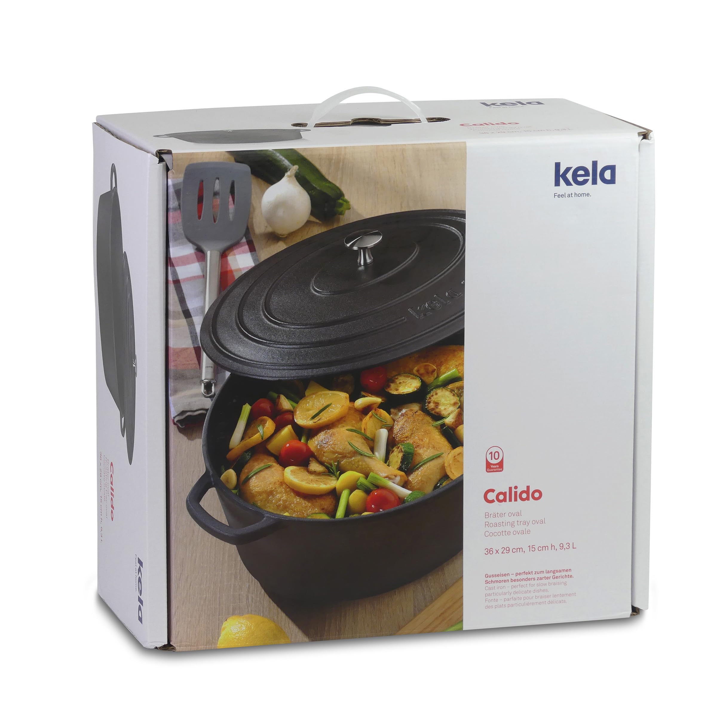 Kela Calido 9.5L Cast Iron Oval Casserole Dish - Black Enamel Dutch Oven for Baking, Roasting & Serving - Perfect for Oven, Stovetop & Camping Cooking