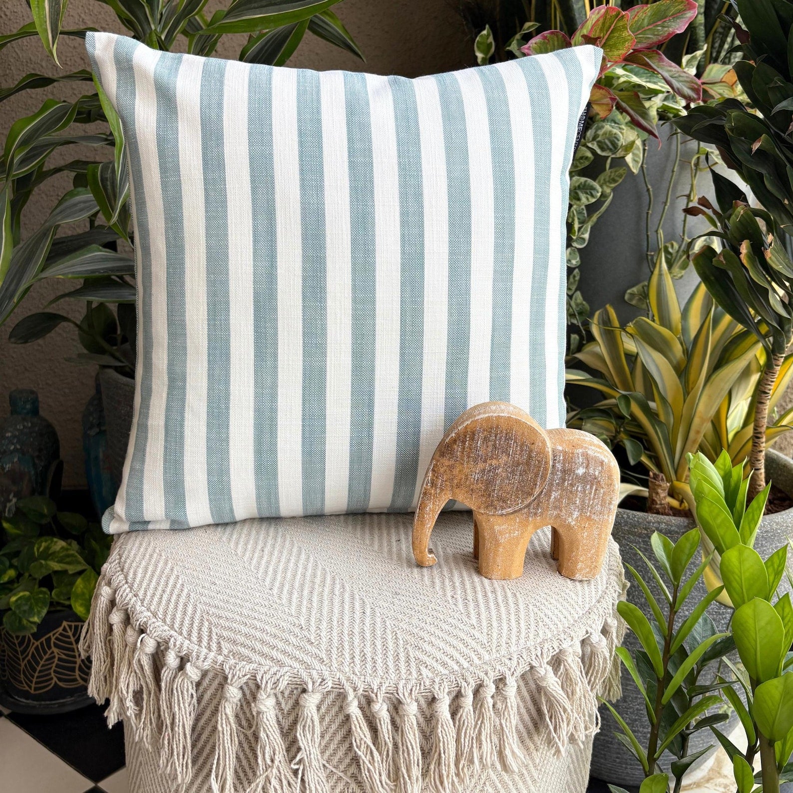Aqua Cotton Throw Pillow Cover - Soft Plush Striped Cushion Case for Sofa, Bed & Home Decor - 18x18 Inches Blue Teal Accent Pillow