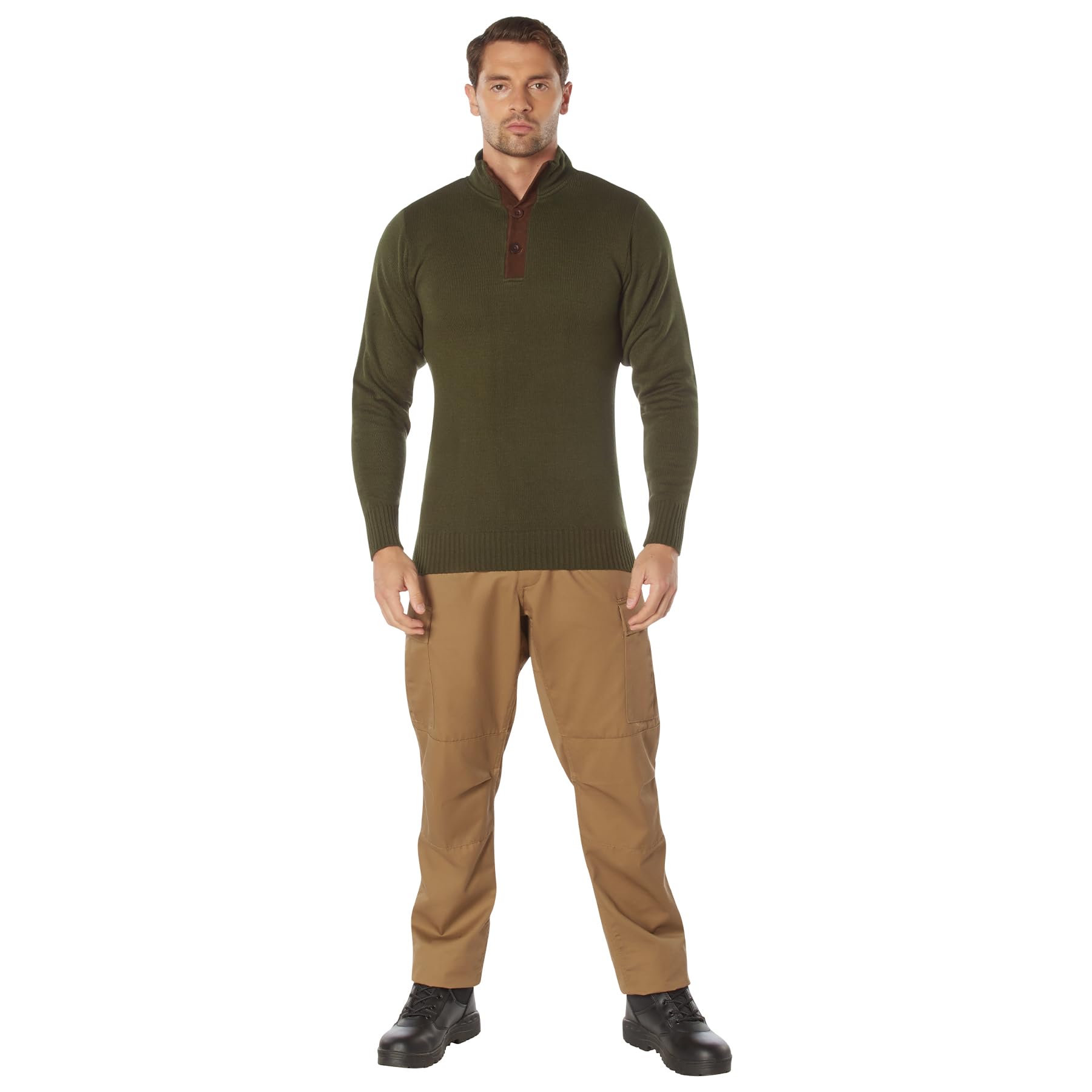 Rothco Vintage Military Henley Sweater - WWII Style Tactical Pullover with Sleeve Patches | Warm & Durable for Outdoor Adventures, Camping & Military Reenactments