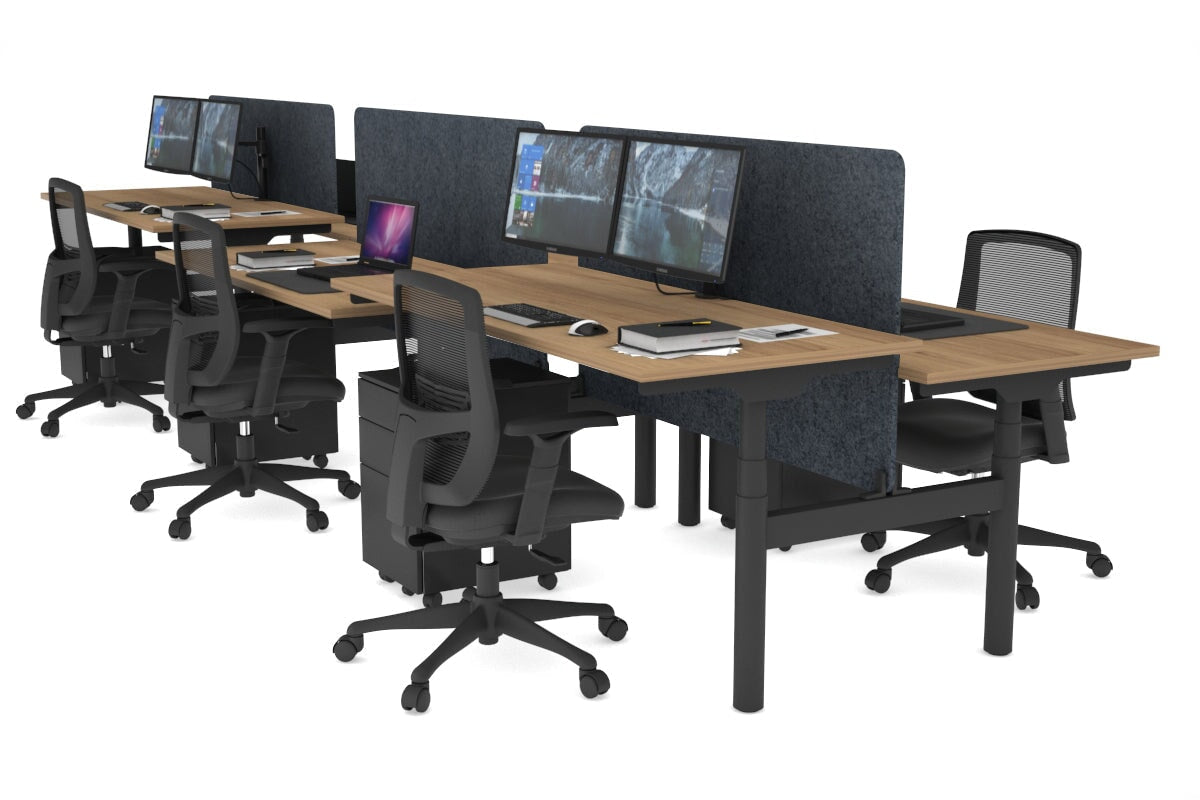 Flexi Premium Height Adjustable 6-Person H Bench Workstation - Black Frame [1800L x 700W] - Ideal for Office, Coworking Spaces & Home Offices