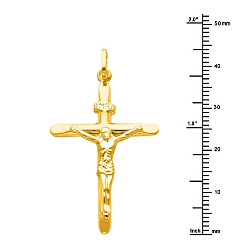 14K Yellow Gold Crucifix Cross Charm Pendant with 0.8mm Braided Square Wheat Chain Necklace - Religious Jewelry for Women & Men, Perfect for Baptism, First Communion, Confirmation & Everyday Wear
