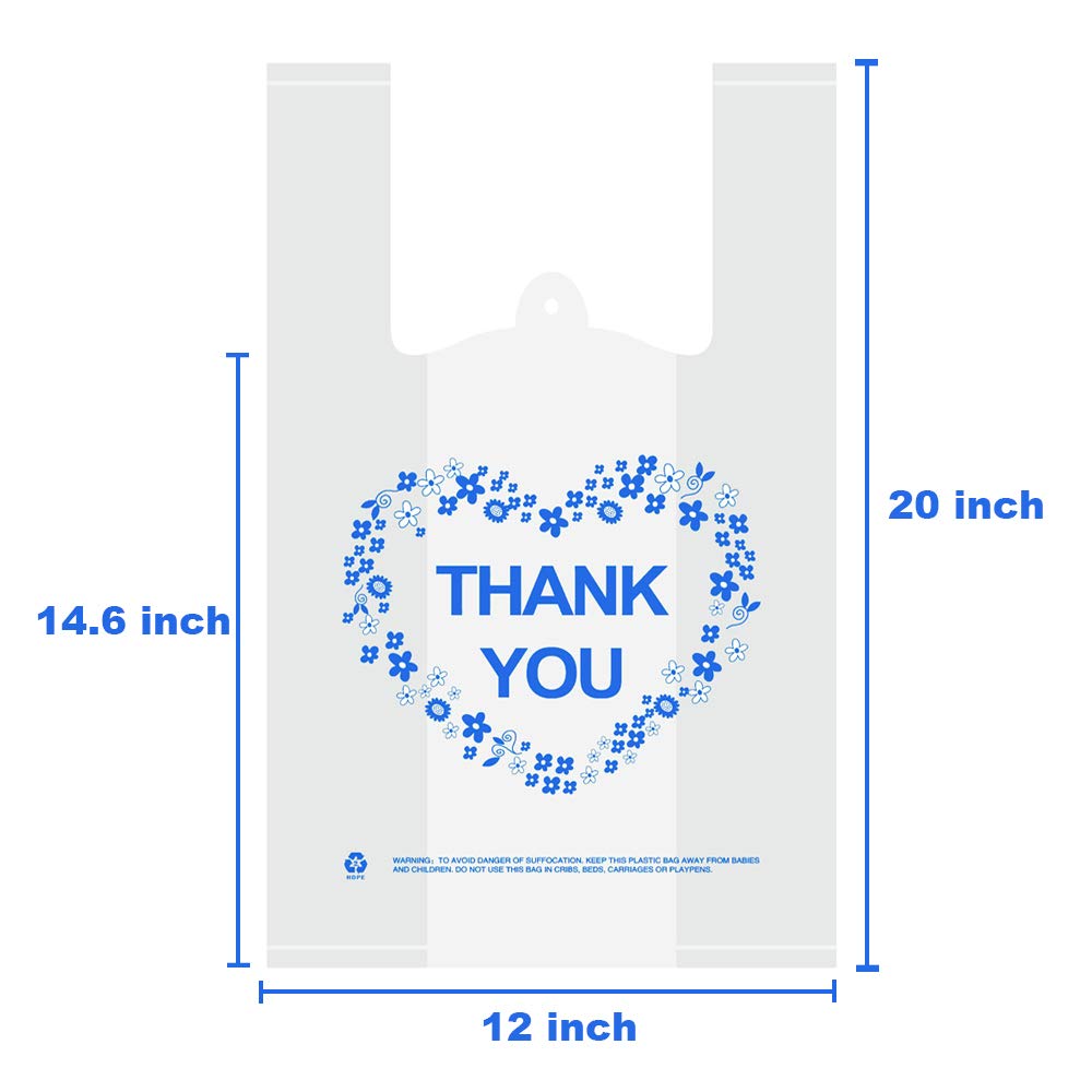 Eco-Friendly Thank You Plastic Grocery Bags with Handles - 12x20 Inch Bulk Pack (100 PCS) - Perfect for Retail Stores, Supermarkets & Small Business Merchandise - Durable Shopping Bags for Customer Purchases & Gift Packaging