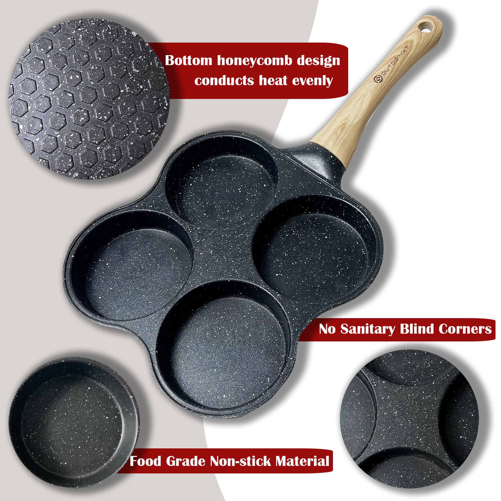 Nonstick 4-Cup Egg Pan - Omelette & Pancake Cooker for Breakfast, Swedish Pancakes, Hamburgers - Compatible with Gas Stove & Induction Cooktop - Perfect for Home Kitchen, Camping & RV Cooking
