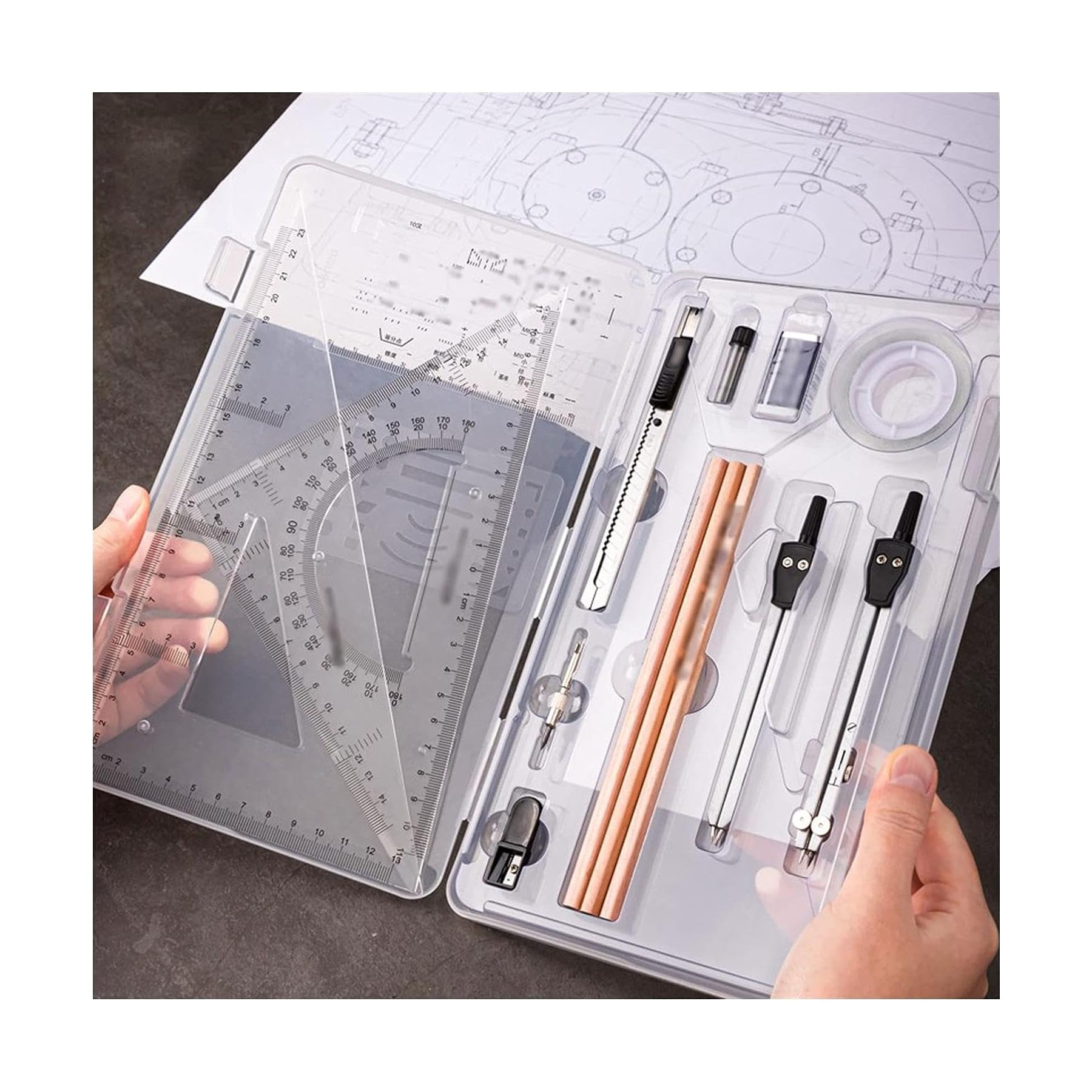 Premium 16-Piece Metal Drawing Compass Set - Geometry & Math Tools Kit with Lead Refills, Protractor & Scribing Compass for Students, Artists & Engineers - Perfect for School, Drafting & Technical Drawing Projects
