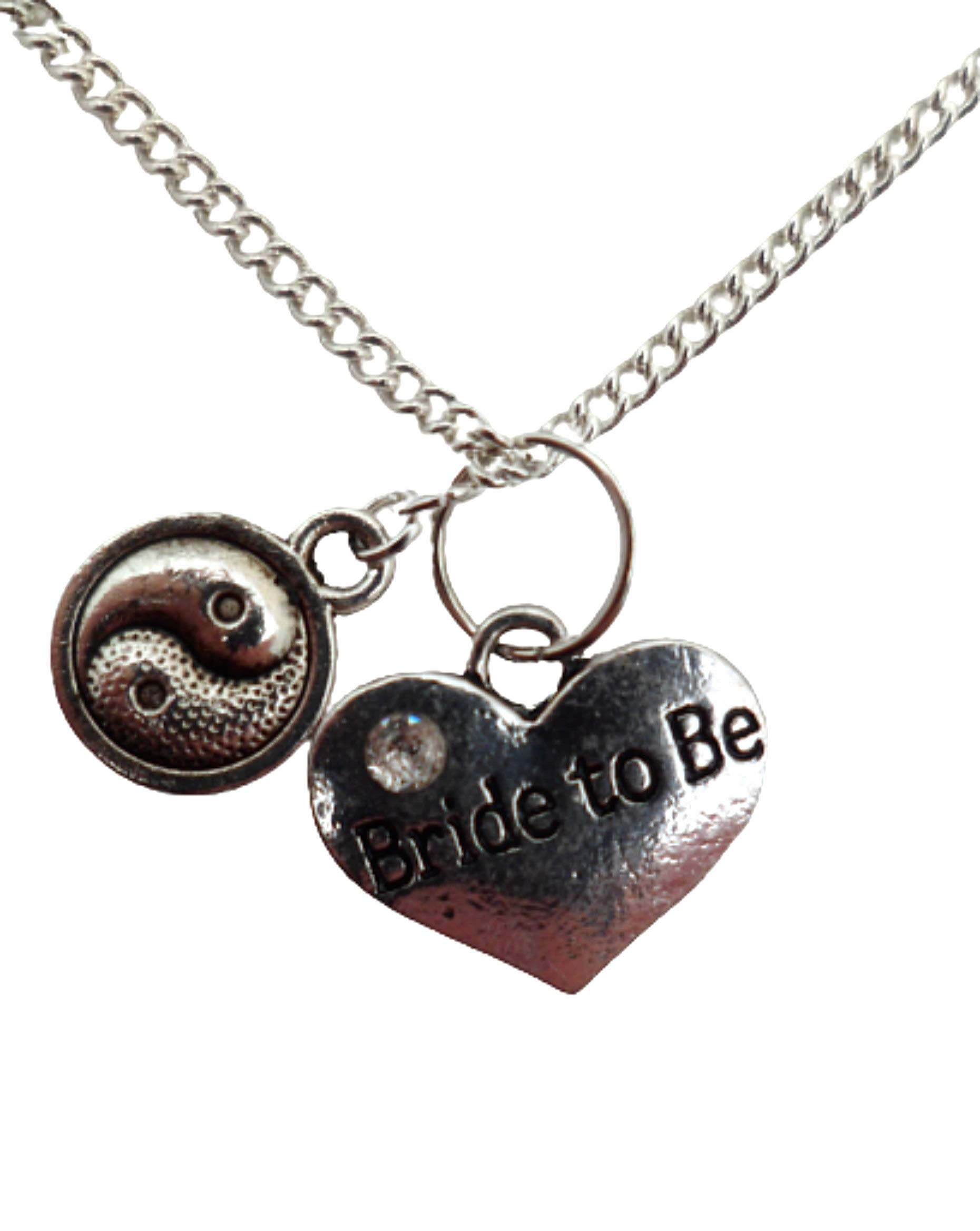 Silver Plated Bride To Be Necklace with Heart Gem Charm & Yin Yang Symbol - Perfect for Weddings, Bridal Showers, and Romantic Gifts