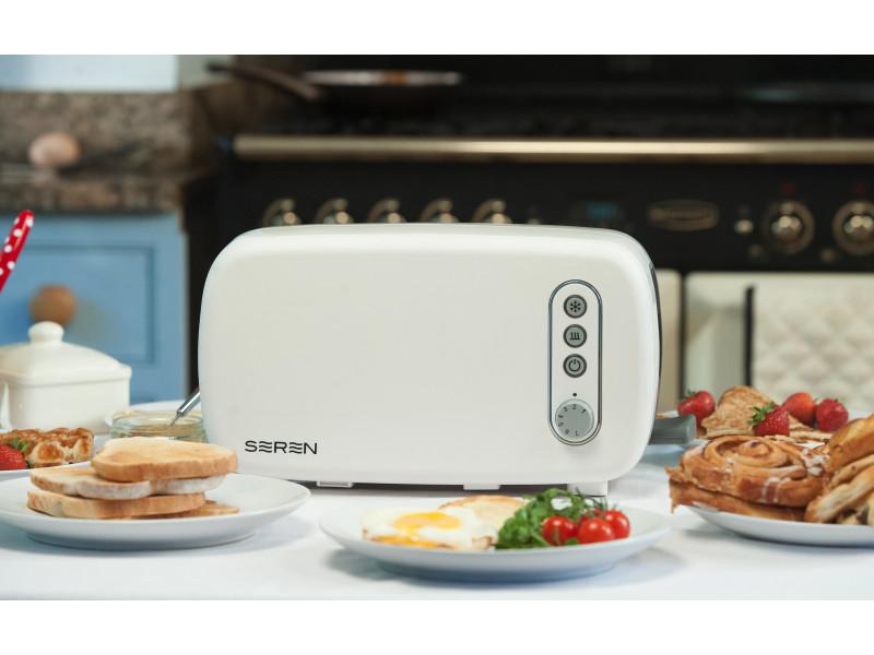 BergHOFF Seren 2-Piece Side Loading Toaster with White/Cream Panel - Perfect for Breakfast, Brunch & Small Kitchen Spaces