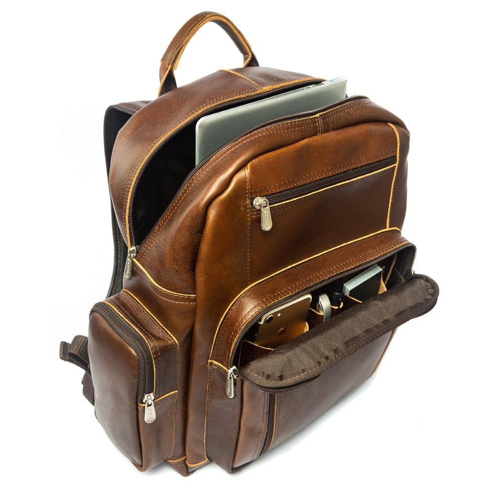 Vintage Leather Travel Backpack for Men & Women - Durable Genuine Leather Backpack with Adjustable Straps - Perfect for Hiking, Camping, Business & Daily Use