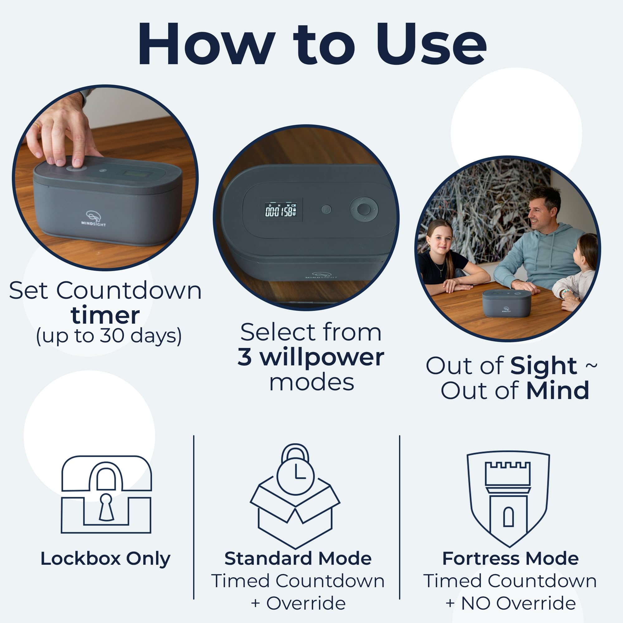 Mindsight Timed Lock Box - Digital Detox for Phones, Video Games & Social Media | Willpower Modes for Snack & Craving Control | Easy to Use Mental Wellness Tool | Perfect for Focus, Productivity & Self-Care Routines at Home or Office
