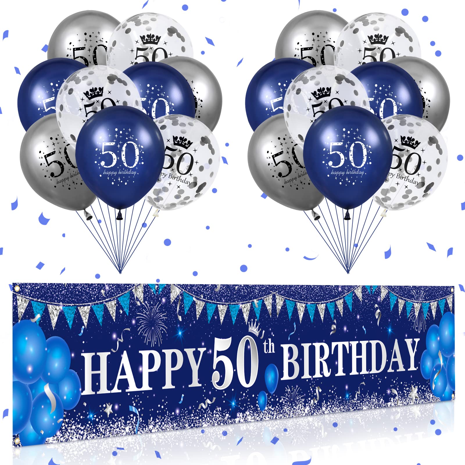 50th Birthday Party Decorations Set - Blue Banner, Balloons & Party Supplies for Men & Women | Perfect for Milestone Birthday Celebrations, Anniversary Parties & Special Events