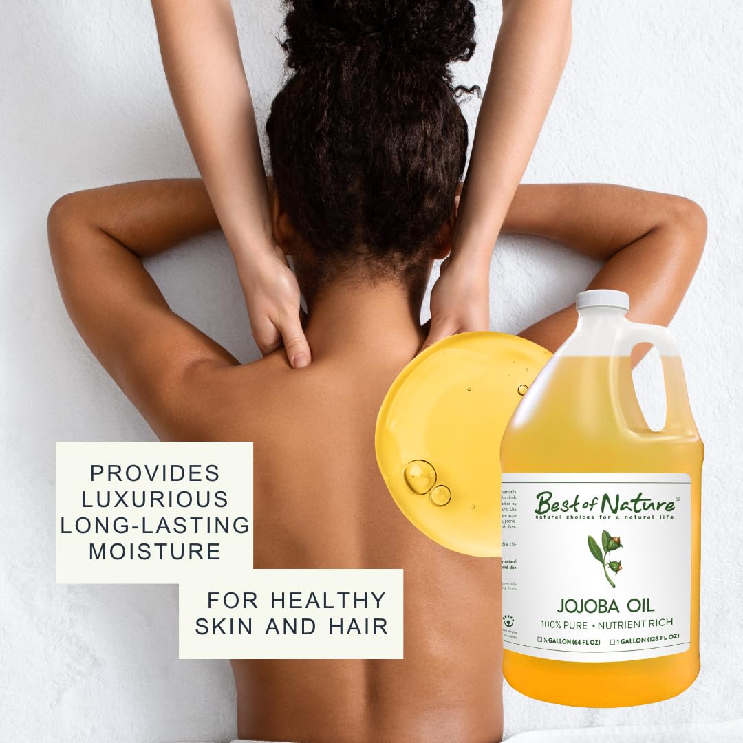 100% Pure Natural Jojoba Oil for Hair, Skin & Face - 64 Fl Oz Organic Cold-Pressed Moisturizer for Massage, Body Care & Beauty Routine - Perfect for Dry Skin, Hair Treatment & Aromatherapy