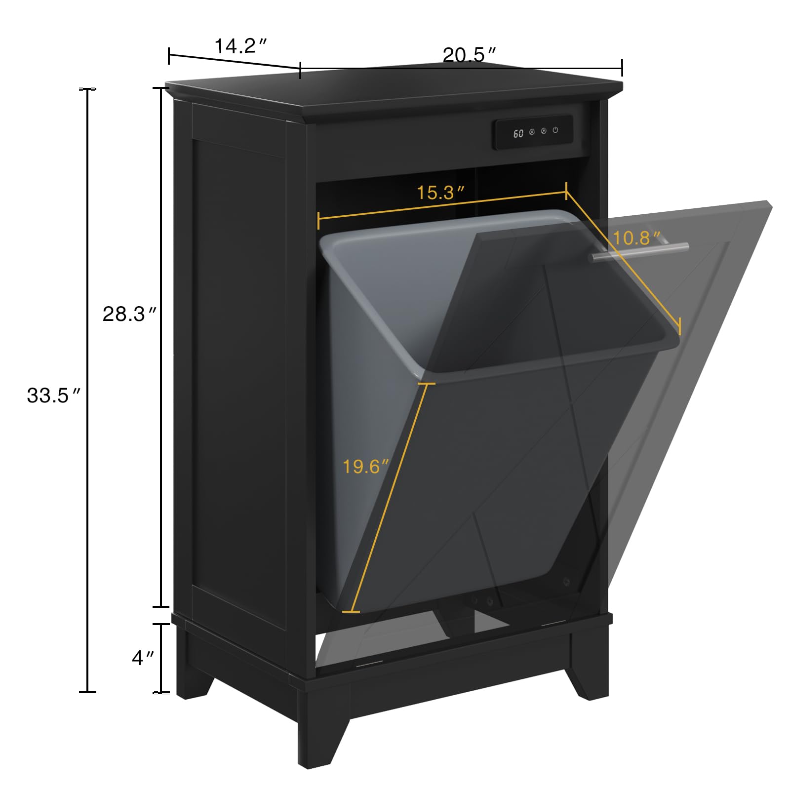 10-13 Gallon Free Standing Tilt Out Trash Cabinet with Negative Ion Deodorizer - Recycling Bin Storage for Kitchen & Living Room - Odor Control & Space Saving Solution for Home Waste Management