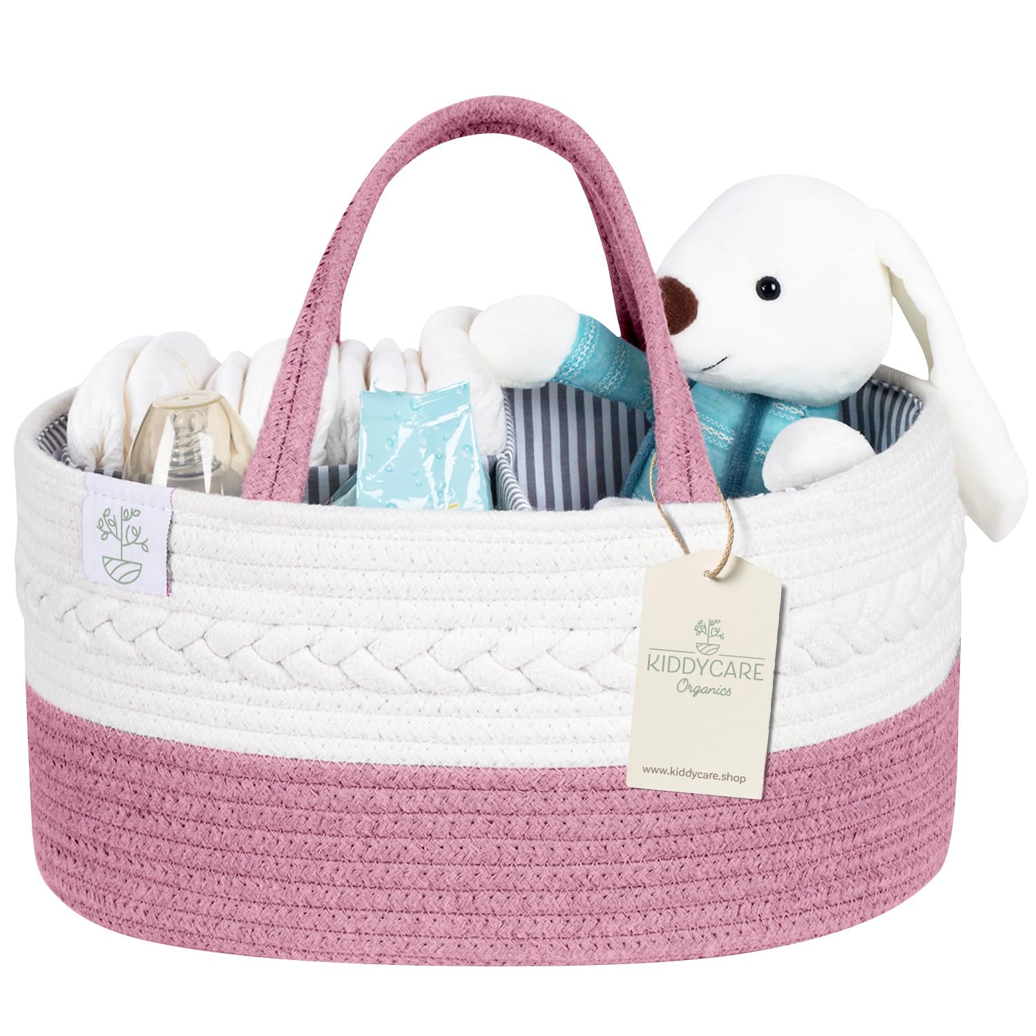 KiddyCare Large Pink Baby Diaper Organizer Basket - Portable Diaper Caddy for Car, Travel & Changing Table | Baby Storage Cart with Organizer Bins | Perfect for Nursery, On-the-Go & Baby Essentials Storage