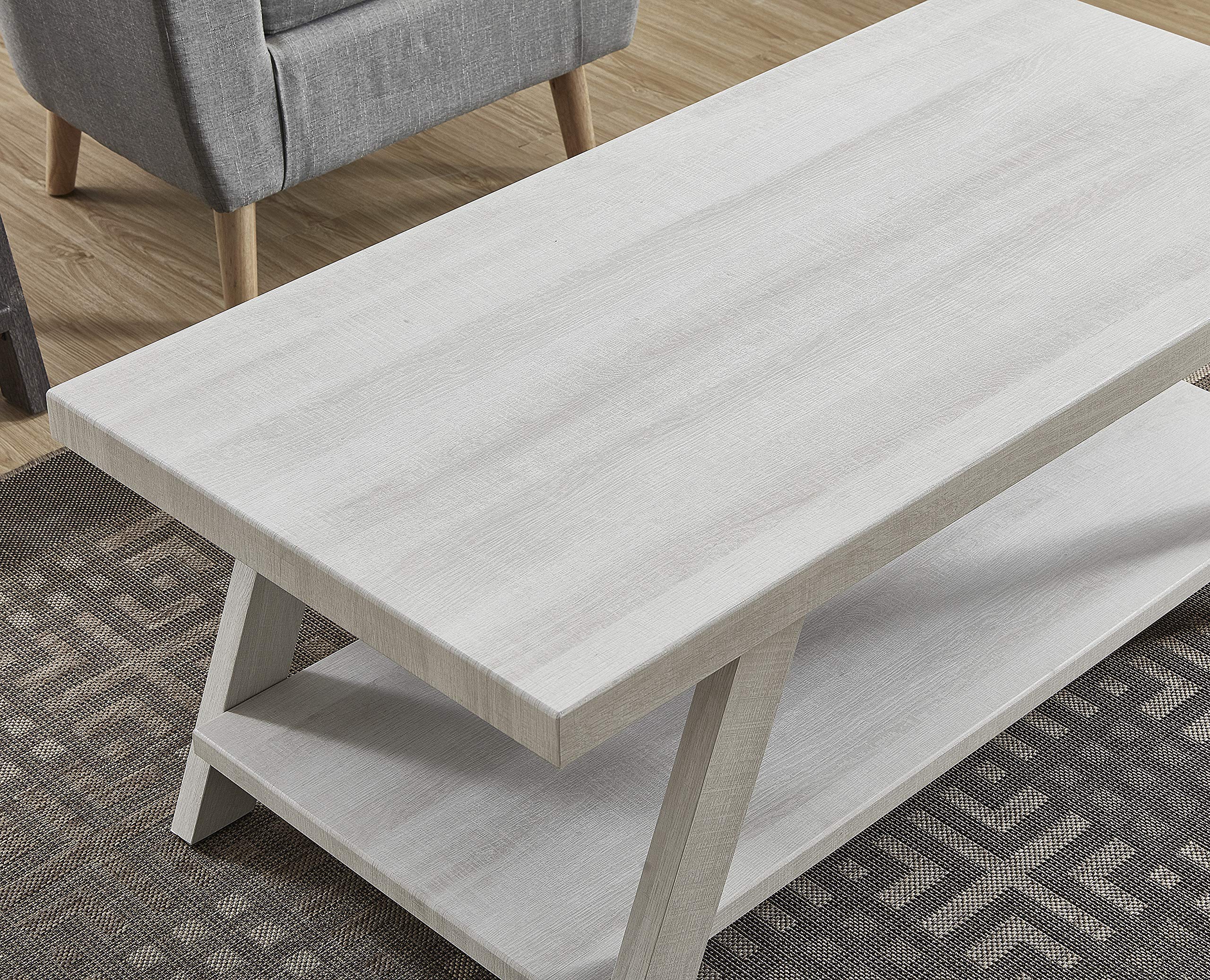 Roundhill Furniture Athens Contemporary Wood Shelf Coffee Table - White - Modern Living Room Centerpiece for Books, Decor & Storage