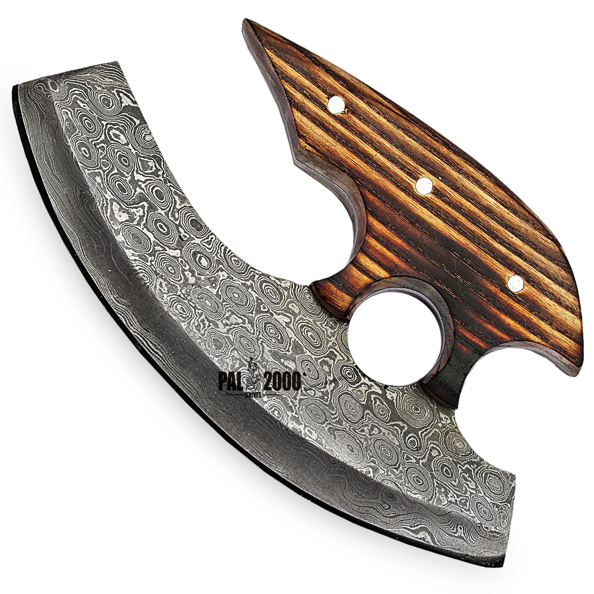 Premium Handmade Damascus Steel Alaskan Ulu Knife - Traditional Crescent Blade with Stabilized Wood Handle - Perfect for Chopping, Pizza Cutting & Kitchen Prep - Authentic Mezzaluna Ulu Design for Culinary Enthusiasts