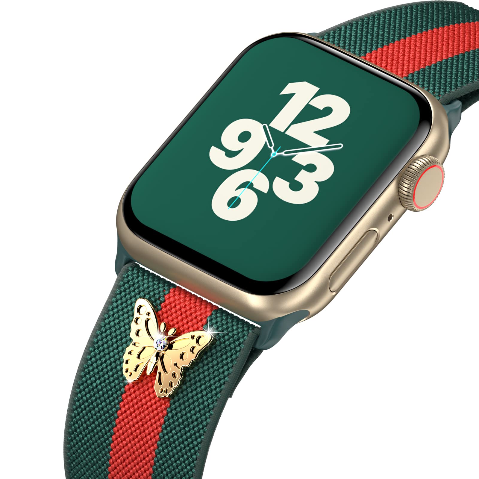 Luxury Braided Stretch Solo Loop Band with Charms & Bling Diamond Butterfly - Compatible with Apple Watch 38mm 40mm 41mm for Women - Adjustable Wristband for iWatch Series 1/2/3/4/5/6/7/8/SE - Perfect for Workouts, Office Wear & Everyday Fashion Accessory