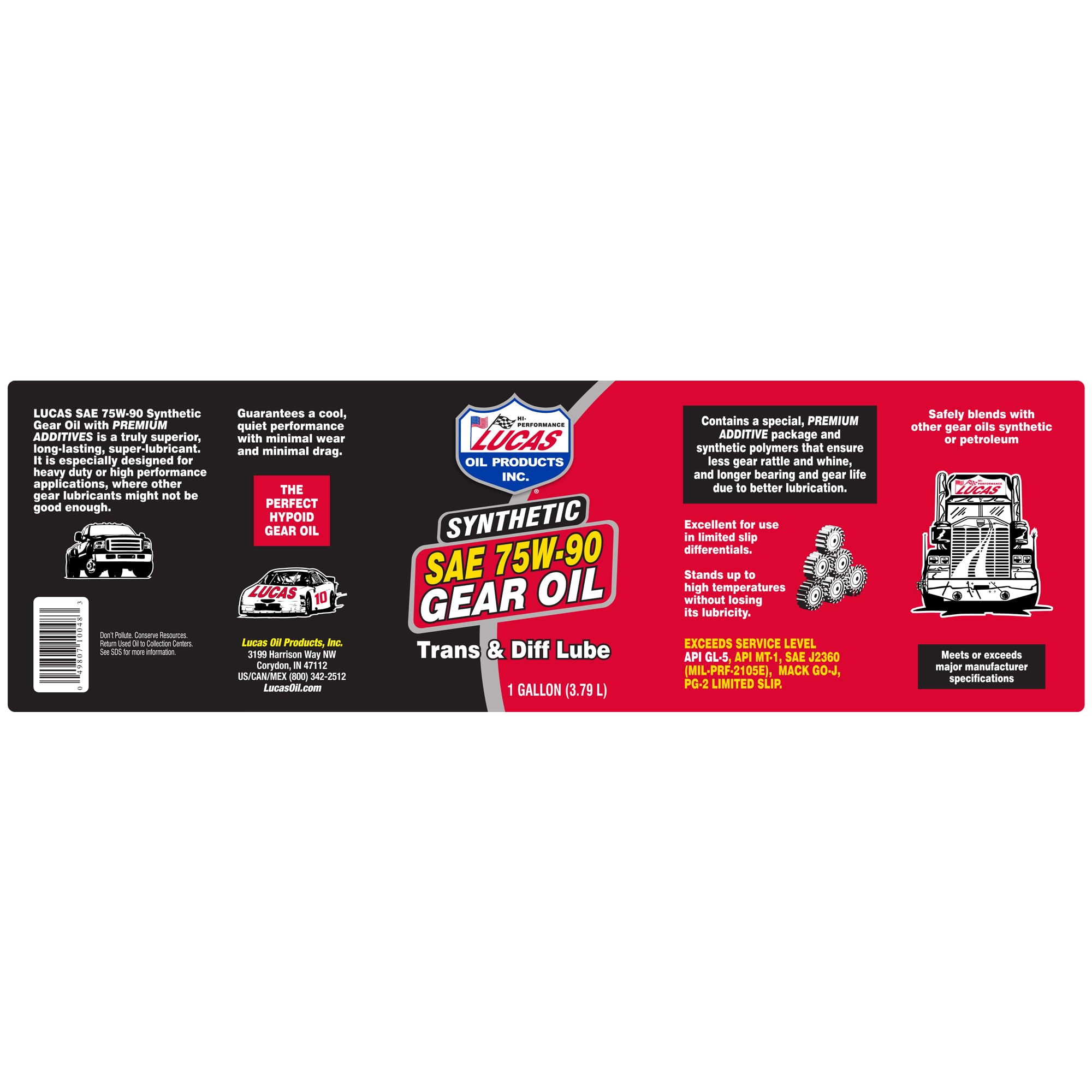 Lucas Oil 10048 Synthetic SAE 75W-90 Gear Oil - 1 Gallon Bottle | High-Performance Lubricant for Trucks, Cars & Heavy-Duty Vehicles | Ideal for Differentials, Transmissions & Manual Gearboxes