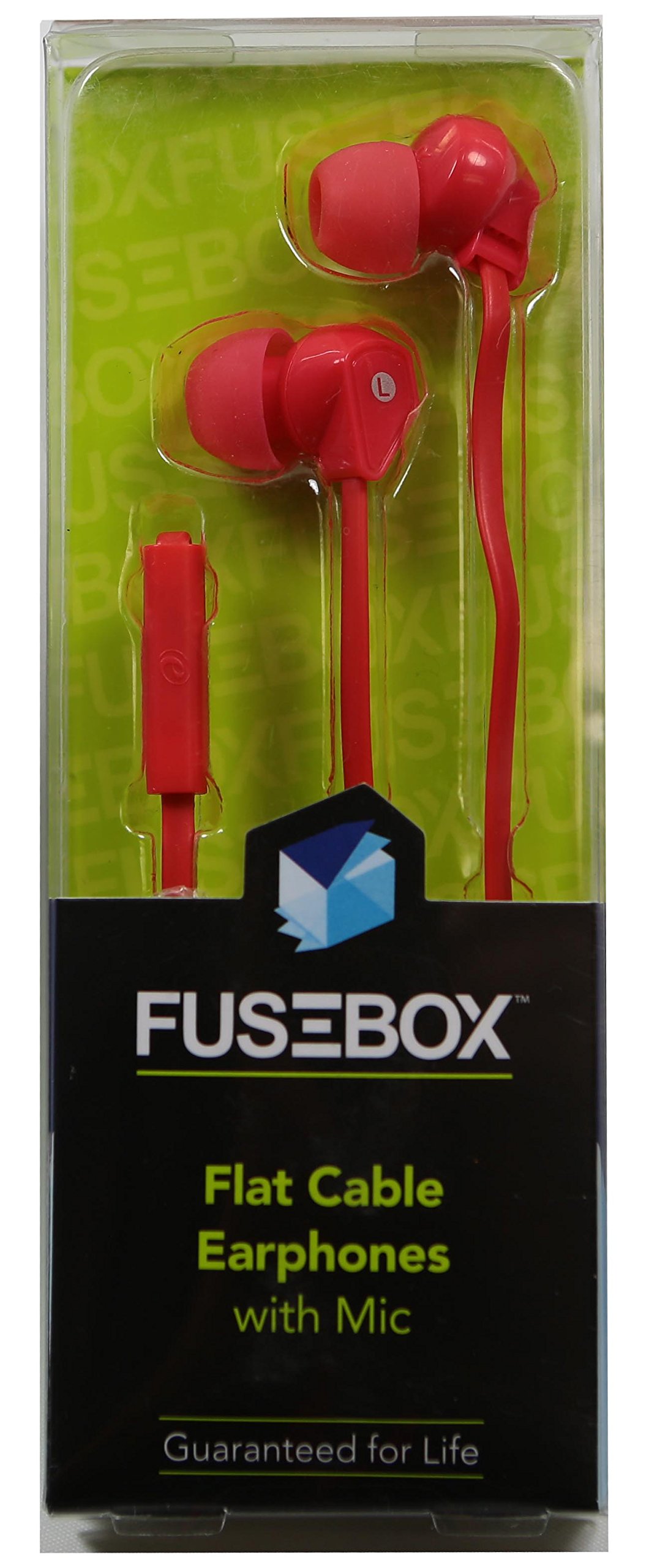 Flat Cable Earphones with Microphone - Noise Isolating In-Ear Headphones with Built-in Mic for iPhone, Android, Smartphones (Red) - Perfect for Commuting, Workouts & Gaming