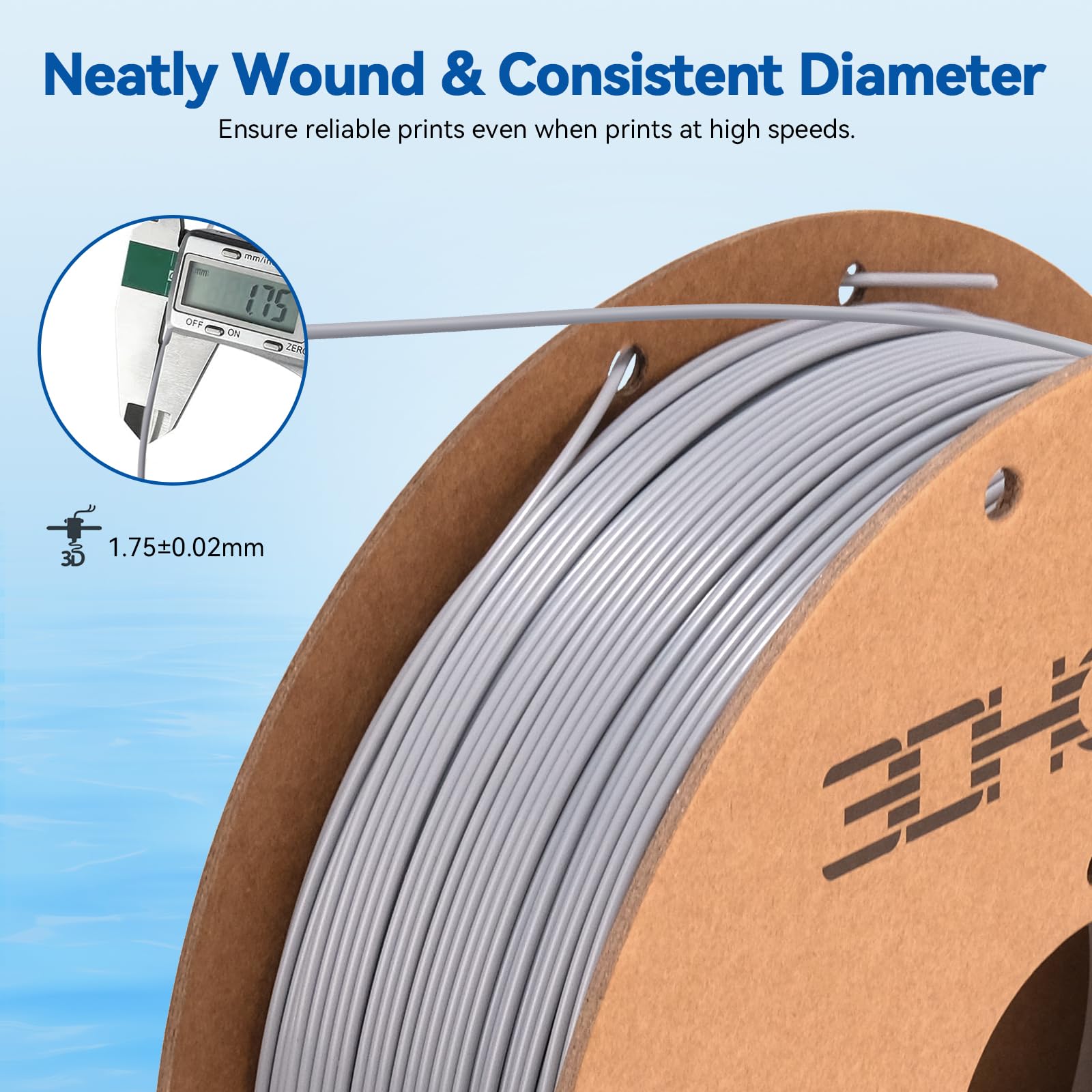 High Speed 3D Printer Filament 1.75mm PLA - 1kg x 2 Bundle (Black + Gray) | 5X Faster Printing | ±0.02mm Dimensional Accuracy | Compatible with Most FDM 3D Printers | Cardboard Spool | Perfect for Rapid Prototyping, DIY Projects & Home 3D Printing
