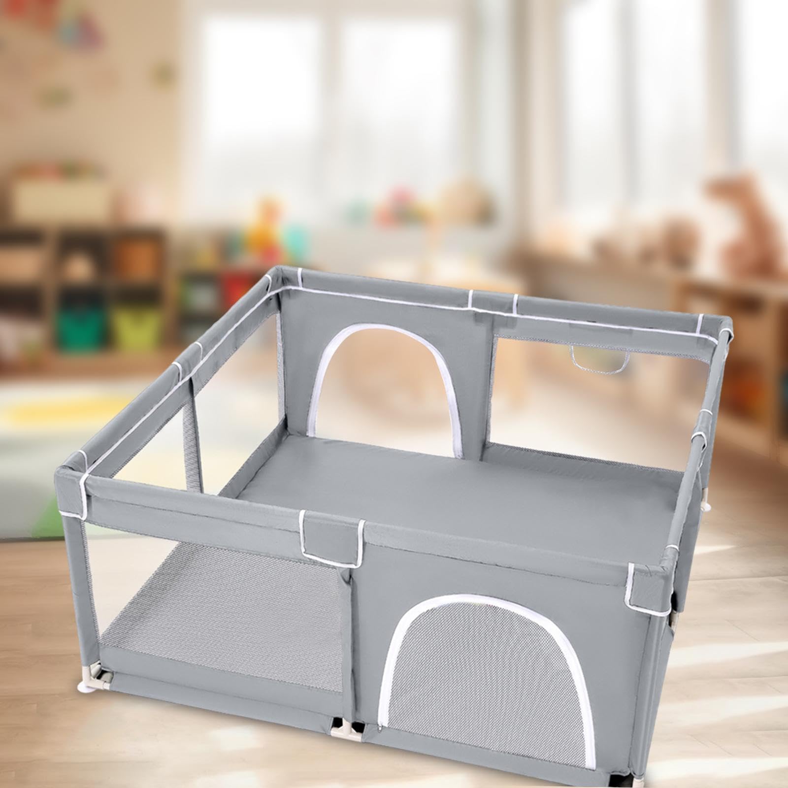 Harayaa Baby Playpen - 120cm Breathable Mesh Play Yard for Infants & Toddlers | Indoor/Outdoor Kids Activity Center for Nursery, Kindergarten & Home (Gray) | Safe Play Space for Crawling, Learning & Playtime