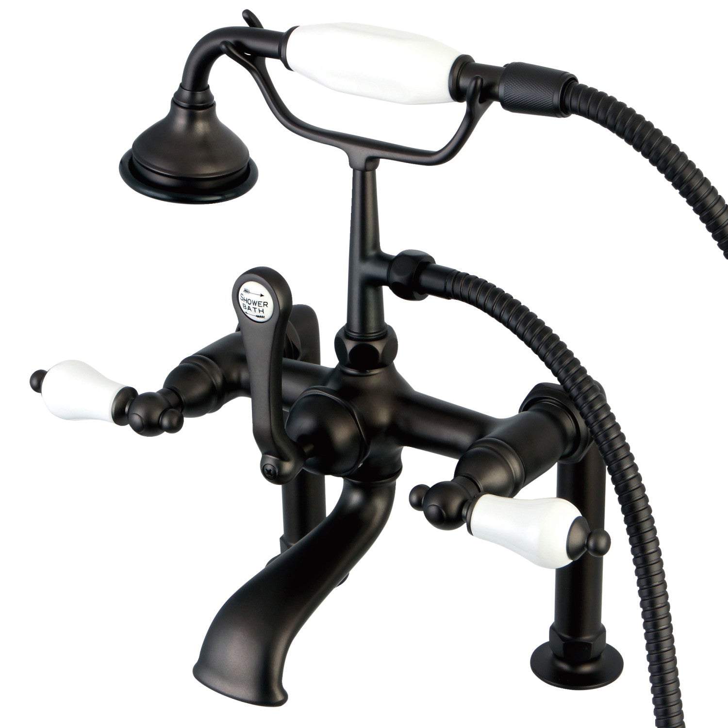 Vintage Clawfoot Tub Faucet with Hand Shower - Oil Rubbed Bronze 3-Handle Deck Mount Bathroom Fixture for Classic & Modern Bathrooms | Perfect for Renovations, Spa Days & Luxury Bathing Experience