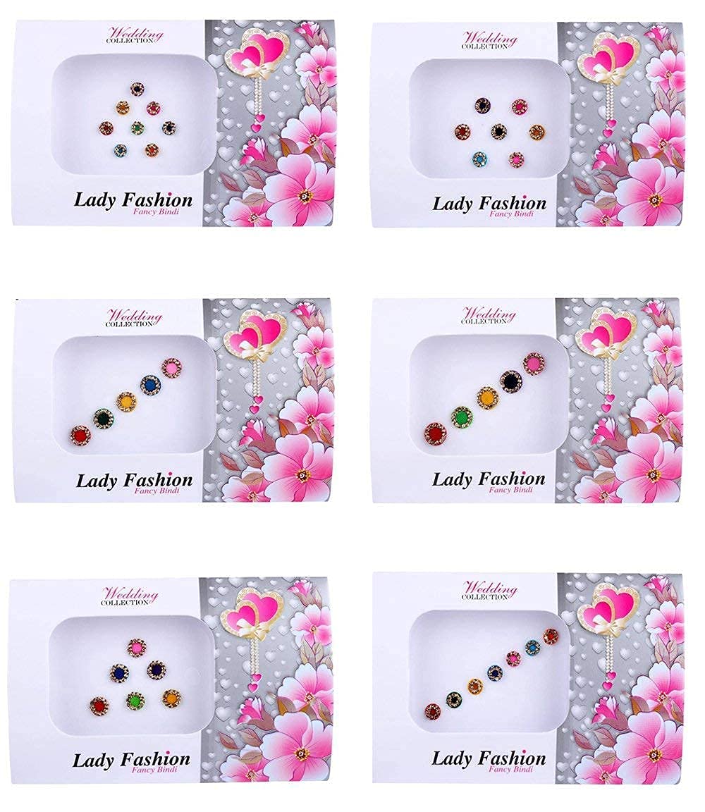 TRIOHOMES 6-Pack Multicolor Bindi Set for Women & Girls - Perfect for Diwali, Weddings, and Festive Occasions