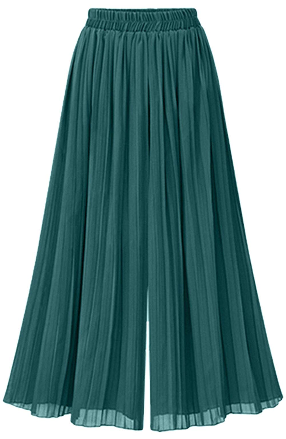 CHARTOU Women's Loose Chiffon Elastic Waist Pleated Cropped Wide Leg Palazzo Pants - Comfortable Summer Casual Trousers for Work, Travel & Beach Outfits