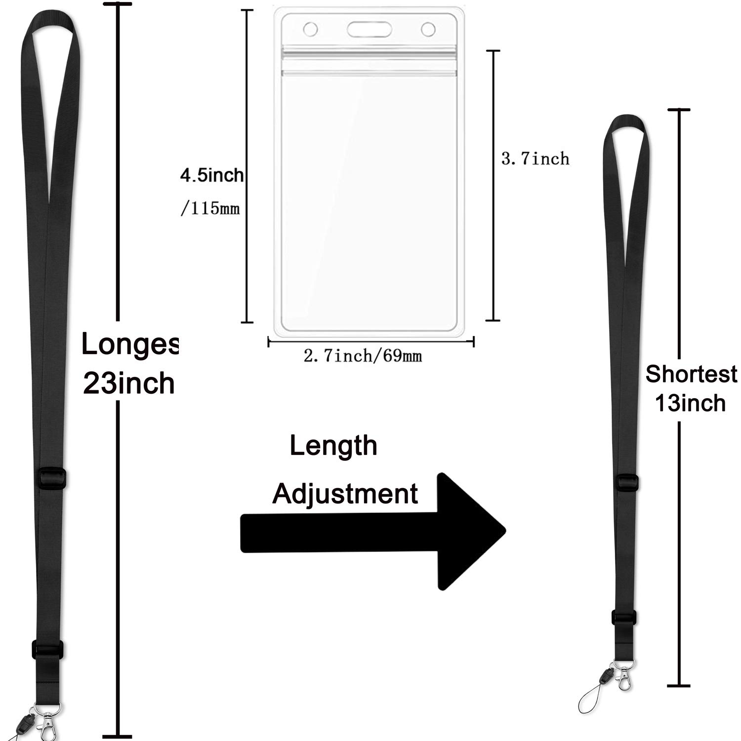 6 Pack Black Adjustable Lanyards with ID Badge Holder for Work, School & Events