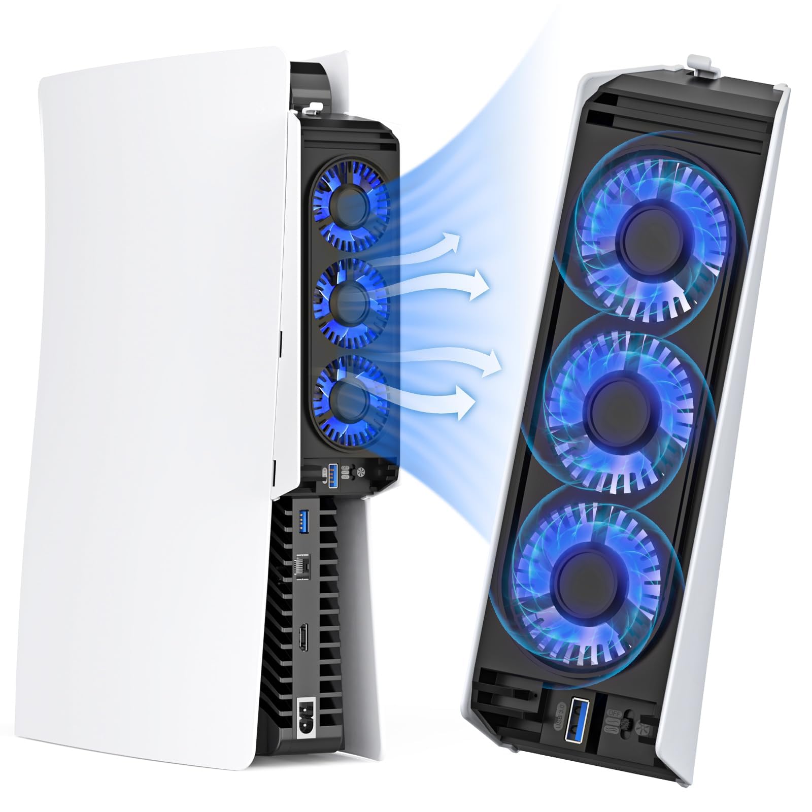Upgraded PS5 Cooling Fan with LED Light & USB 3.0 Hubs - Quiet Horizontal Cooling System for PS5 Disc/Digital Edition - Perfect for Gaming Marathons & Console Protection