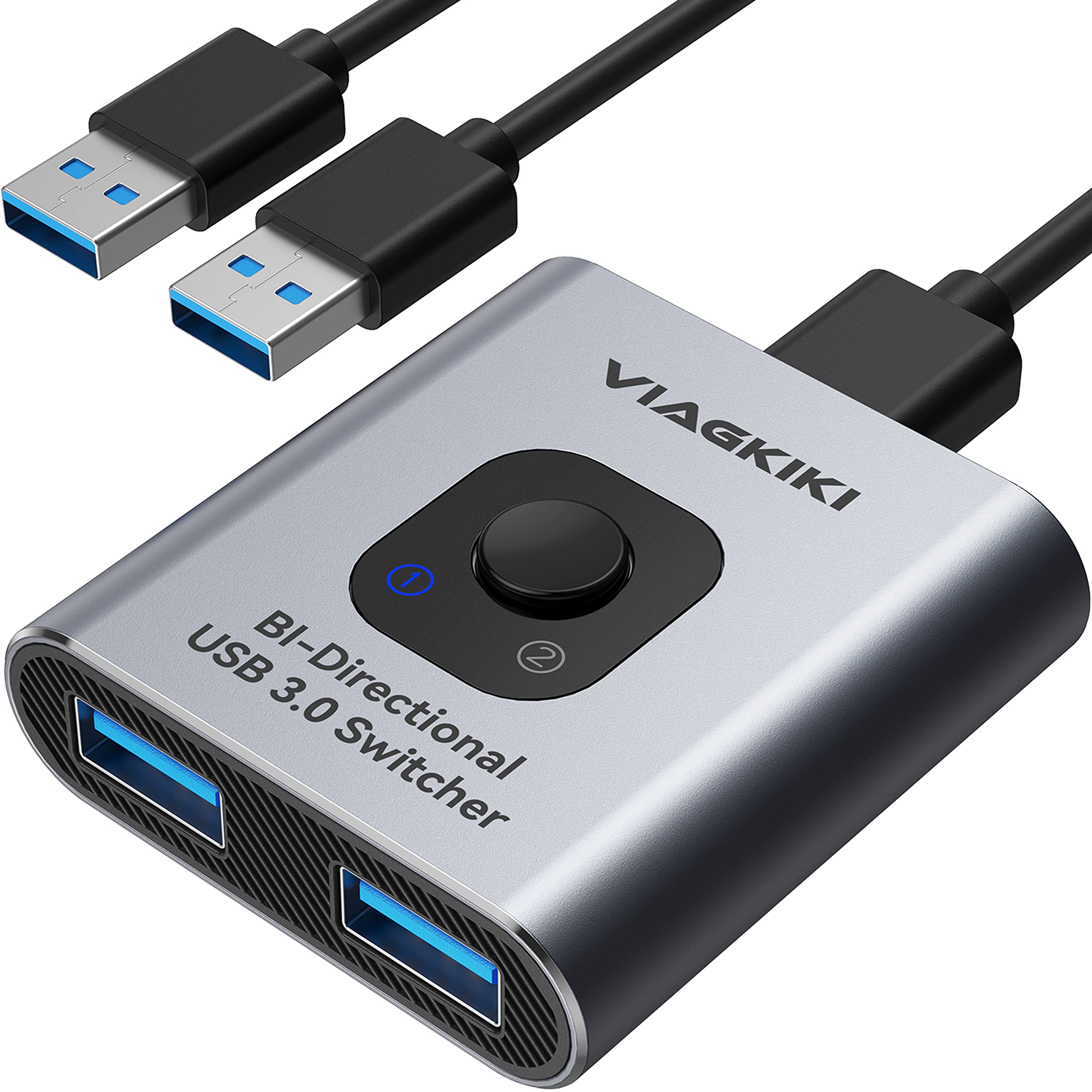 2-Port USB 3.0 KVM Switch - 1 in 2 Out or 2 in 1 Out for Sharing Mouse, Keyboard, Printer & Scanner Between 2 Computers | Perfect for Home Office & Multi-PC Workstations
