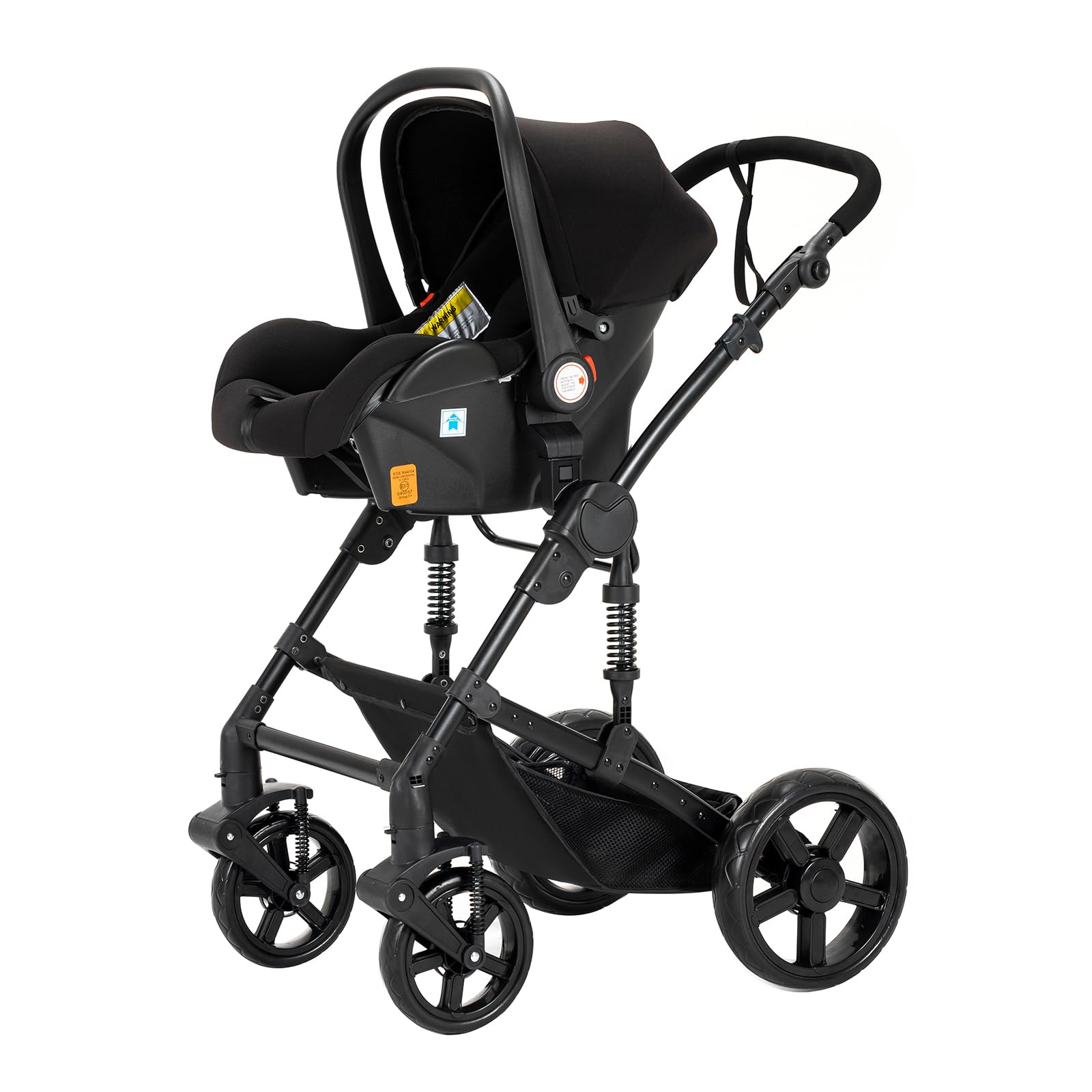 3 in 1 Convertible Baby Stroller Travel System - Reversible Infant Pushchair, Foldable Luxury Pram with Standard Base for Newborns (UD588-Black) | Perfect for Shopping, Travel & Daily Walks