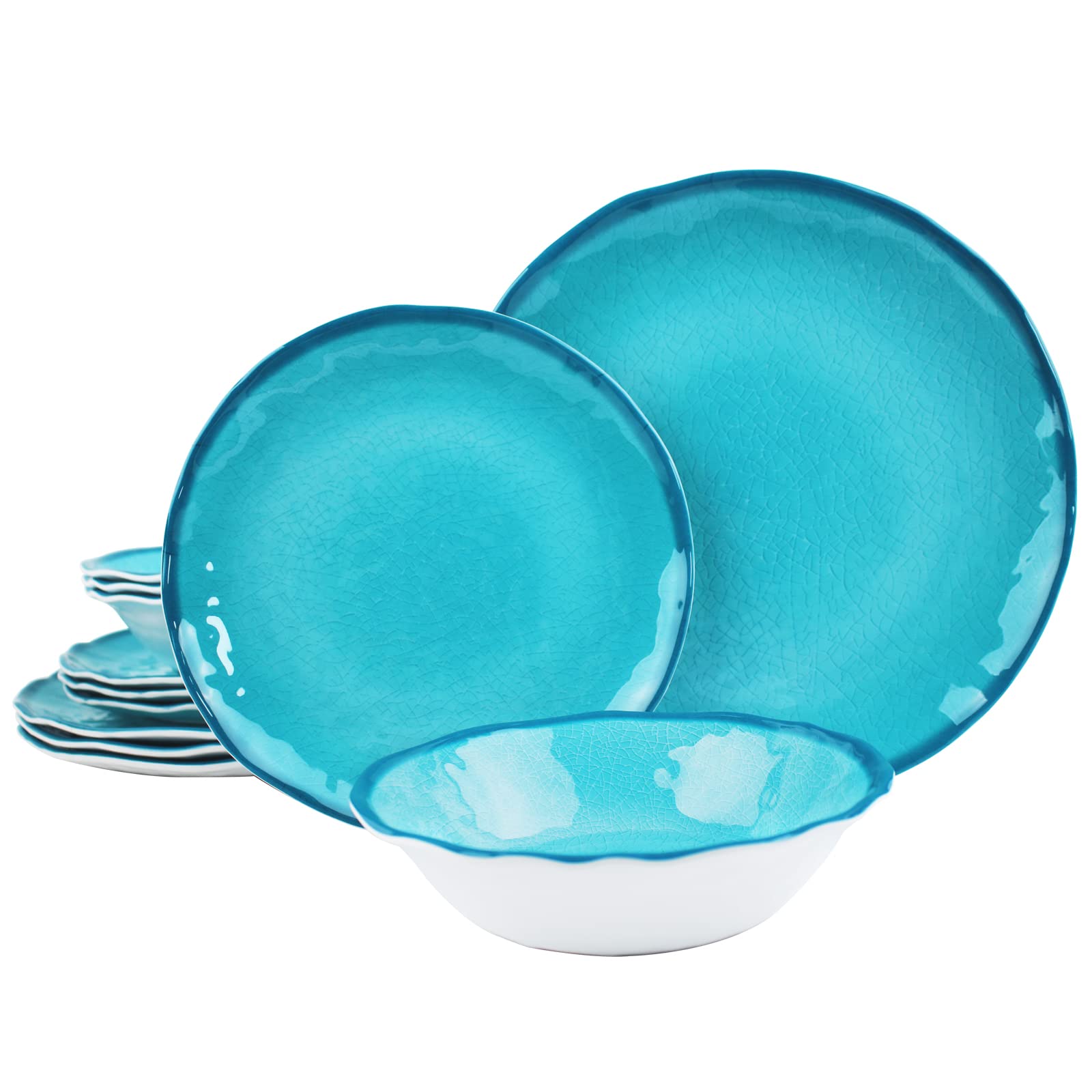 DAPOTO 12-Piece Melamine Dinnerware Set - Unbreakable Camping Dishes with Dinner Plates, Salad Plates & Bowls | Lightweight Outdoor Dinnerware for Picnics, BBQs, Camping & RV Trips