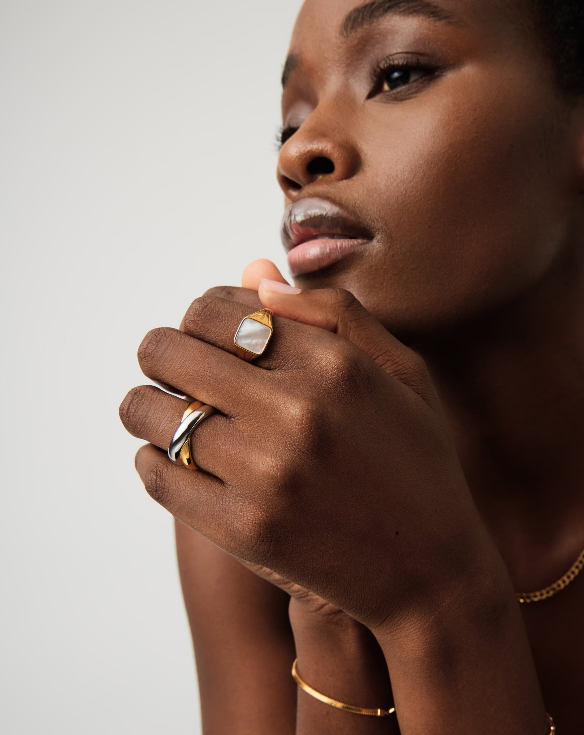 Lucy Williams Square Signet Ring - 18k Gold Vermeil & Mother of Pearl Jewelry for Women | Elegant Stackable Ring for Everyday Wear, Gift for Her, Wedding, Anniversary