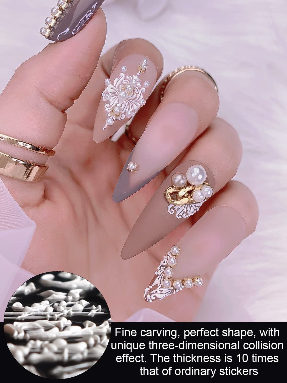 EBANKU 8 Sheets 5D White Flower Nail Stickers, Floral Nail Art Decals for Women and Girls - Perfect for DIY Nail Design, Parties, and Special Occasions