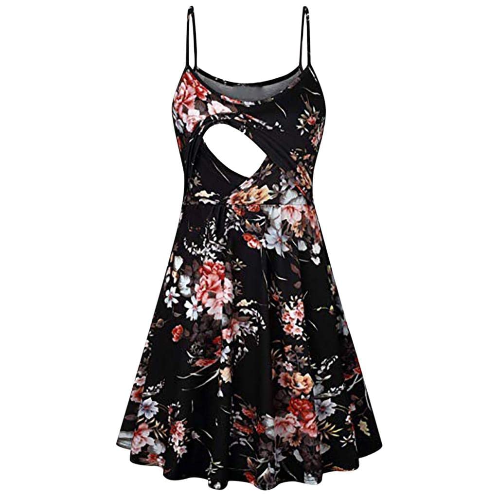 Tintwwg Maternity & Nursing Dress - Floral Summer Breastfeeding Dress for Women with Adjustable Straps | Comfortable Pregnancy & Postpartum Wear for Casual Outings, Baby Showers & Daily Use