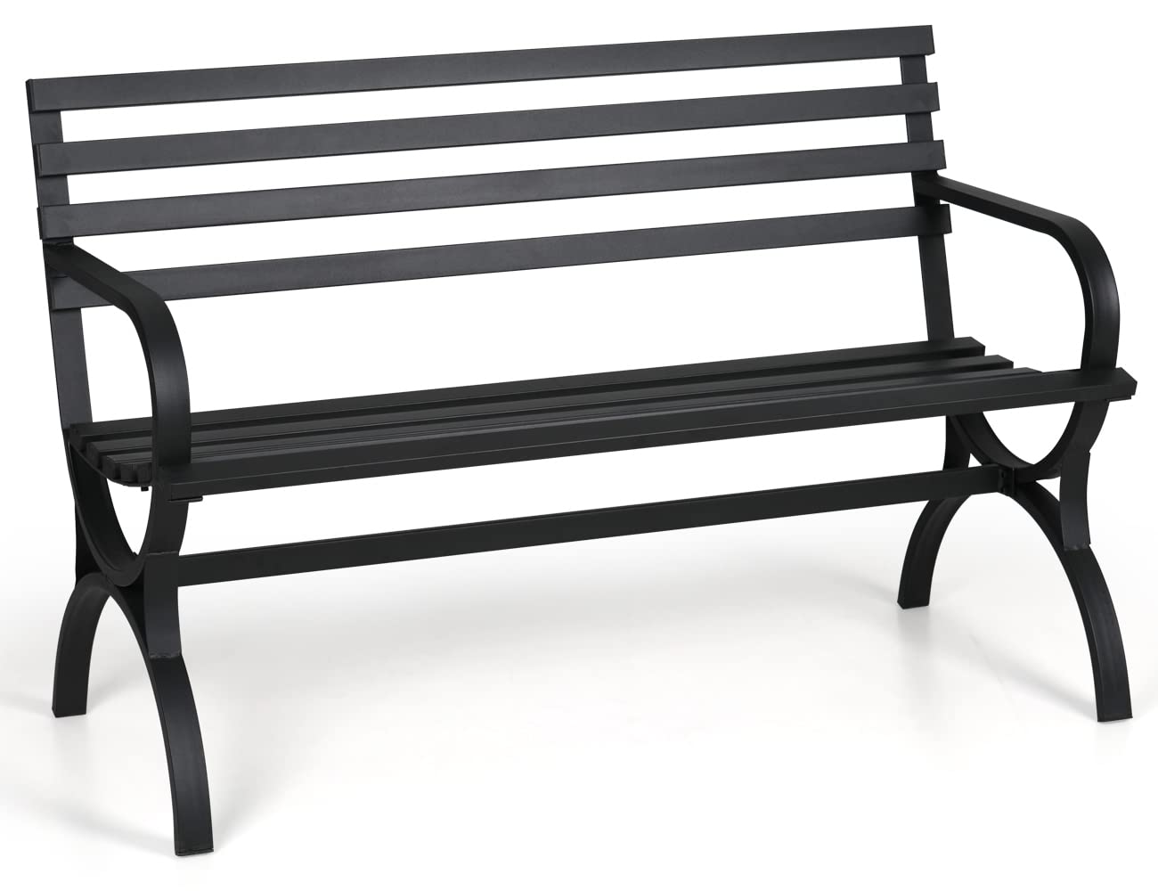 MFSTUDIO Outdoor Garden Patio Bench - Durable Iron Metal Steel Frame with Backrest & Armrest - Perfect for Lawn, Porch, Backyard, Balcony - Black | Ideal for Relaxing in Gardens, Parks, and Outdoor Spaces