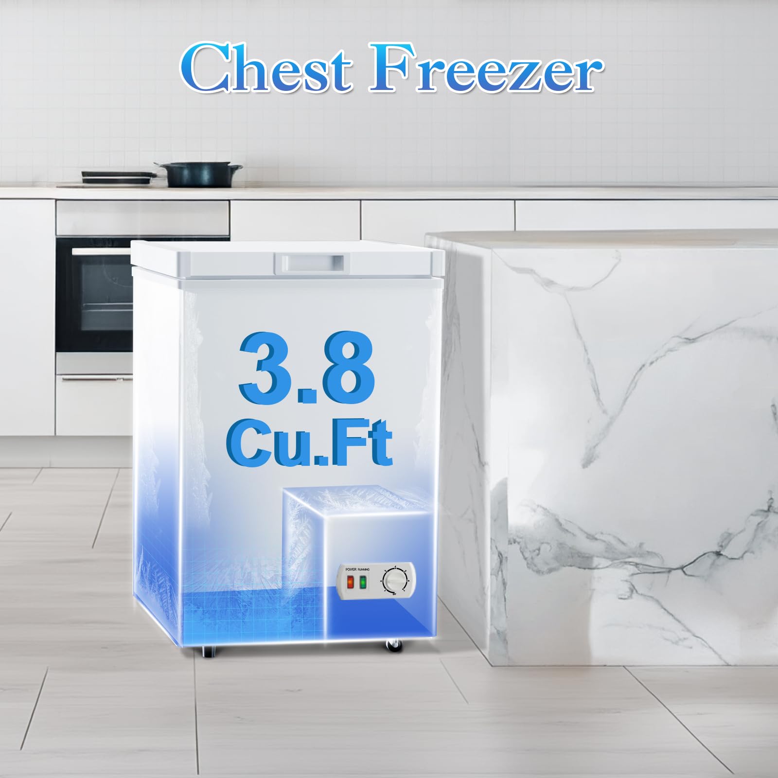 LifePlus 3.5 Cubic Feet Compact Chest Freezer - Energy Efficient & Ultra Quiet Deep Freezer with Removable Basket, Wheels for Easy Mobility - Perfect for Storing Meat, Breast Milk, Frozen Foods in Home, Garage or Basement