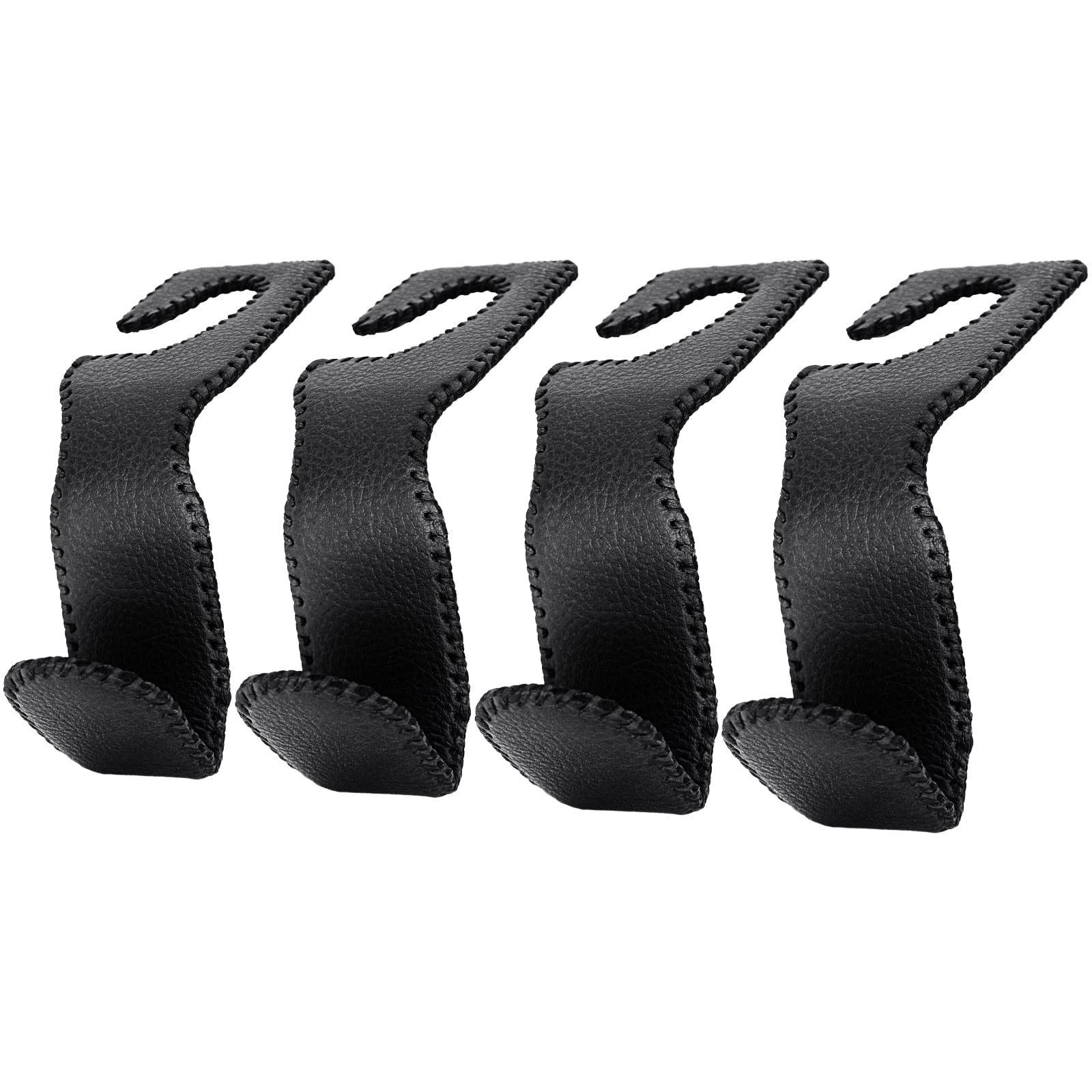 4 PCS Premium Leather Car Purse Hooks - Heavy Duty Car Bag Holder for Back Seat Headrest, Organizer for Coats, Umbrellas & Grocery Bags (Black) - Perfect for Road Trips, Shopping & Daily Commute