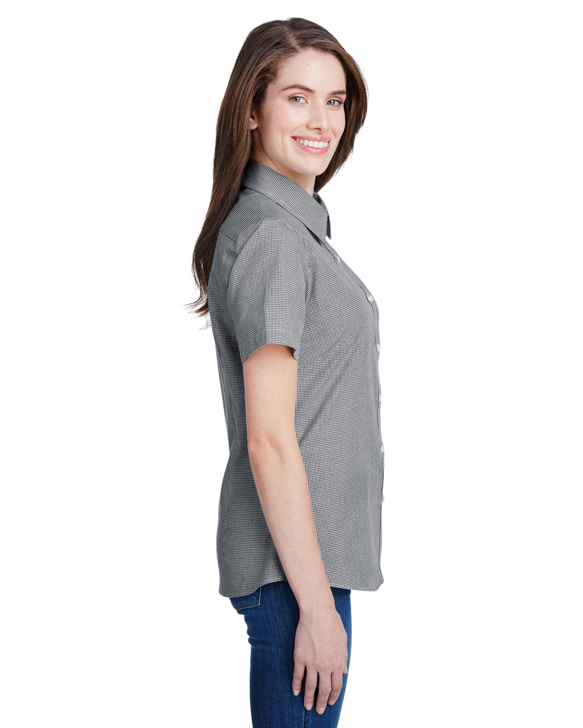 Reprime RP321 Women's Microcheck Gingham Short Sleeve Cotton Shirt - Artisan Collection | Casual Summer Top for Office, Picnic & Date Outfits