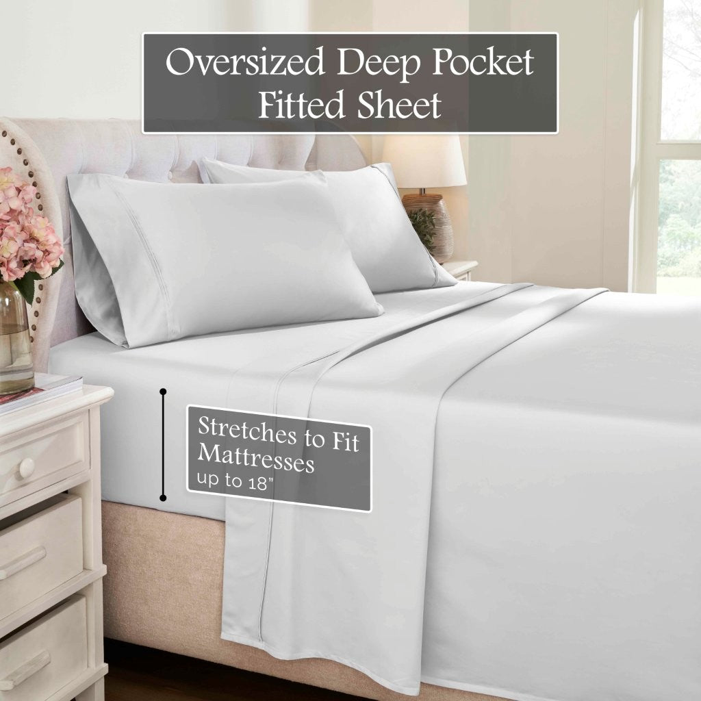 Luxury 1200 Thread Count Egyptian Cotton Deep Pocket Bed Sheet Set - Queen Size, Soft & Breathable for Ultimate Comfort - Perfect for Master Bedroom, Guest Room & Hotel Use