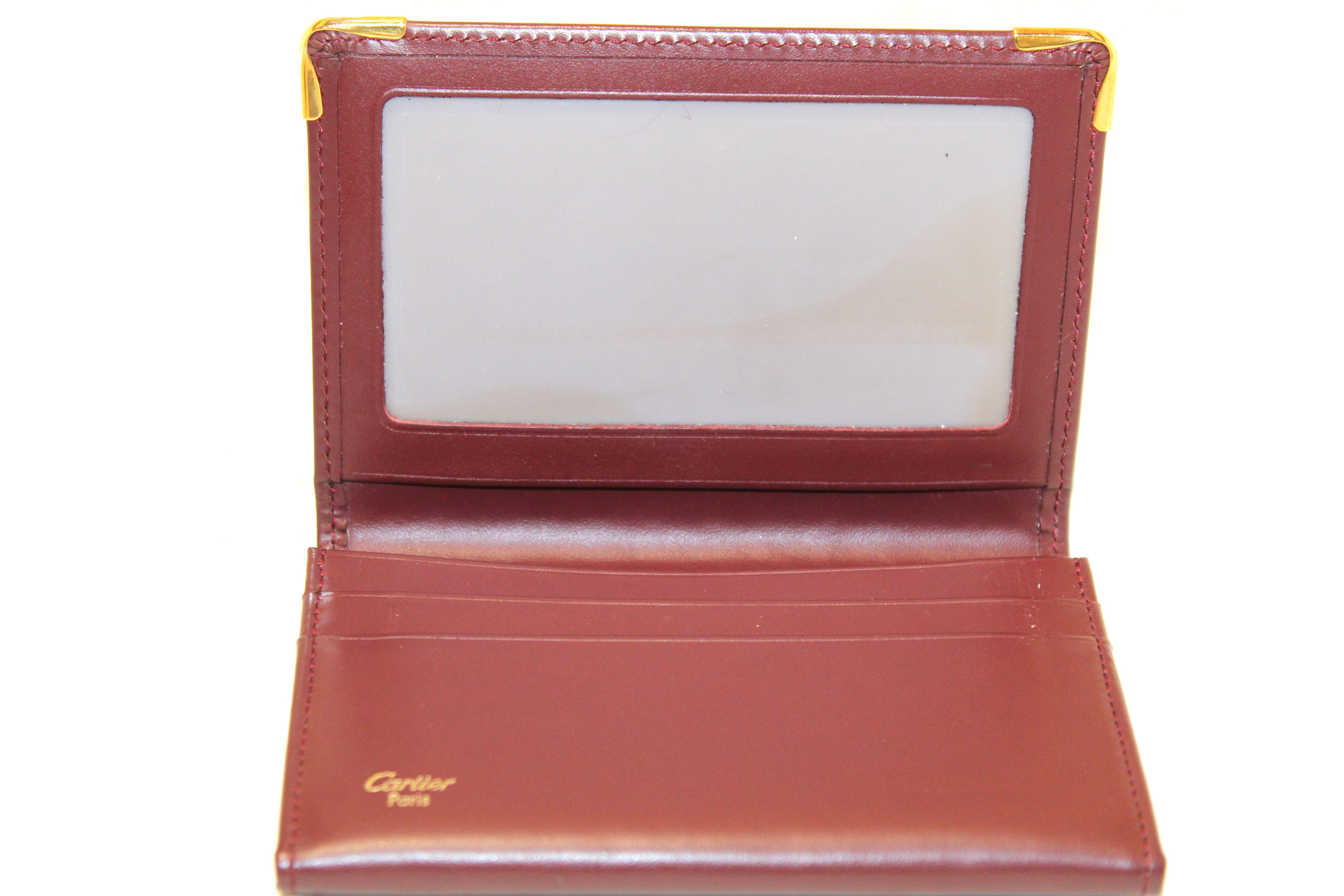 Authentic Cartier Vintage Burgundy Calfskin Leather Card Holder Wallet - Luxury Slim RFID Blocking Credit Card Case for Men & Women, Perfect for Business, Travel and Everyday Use